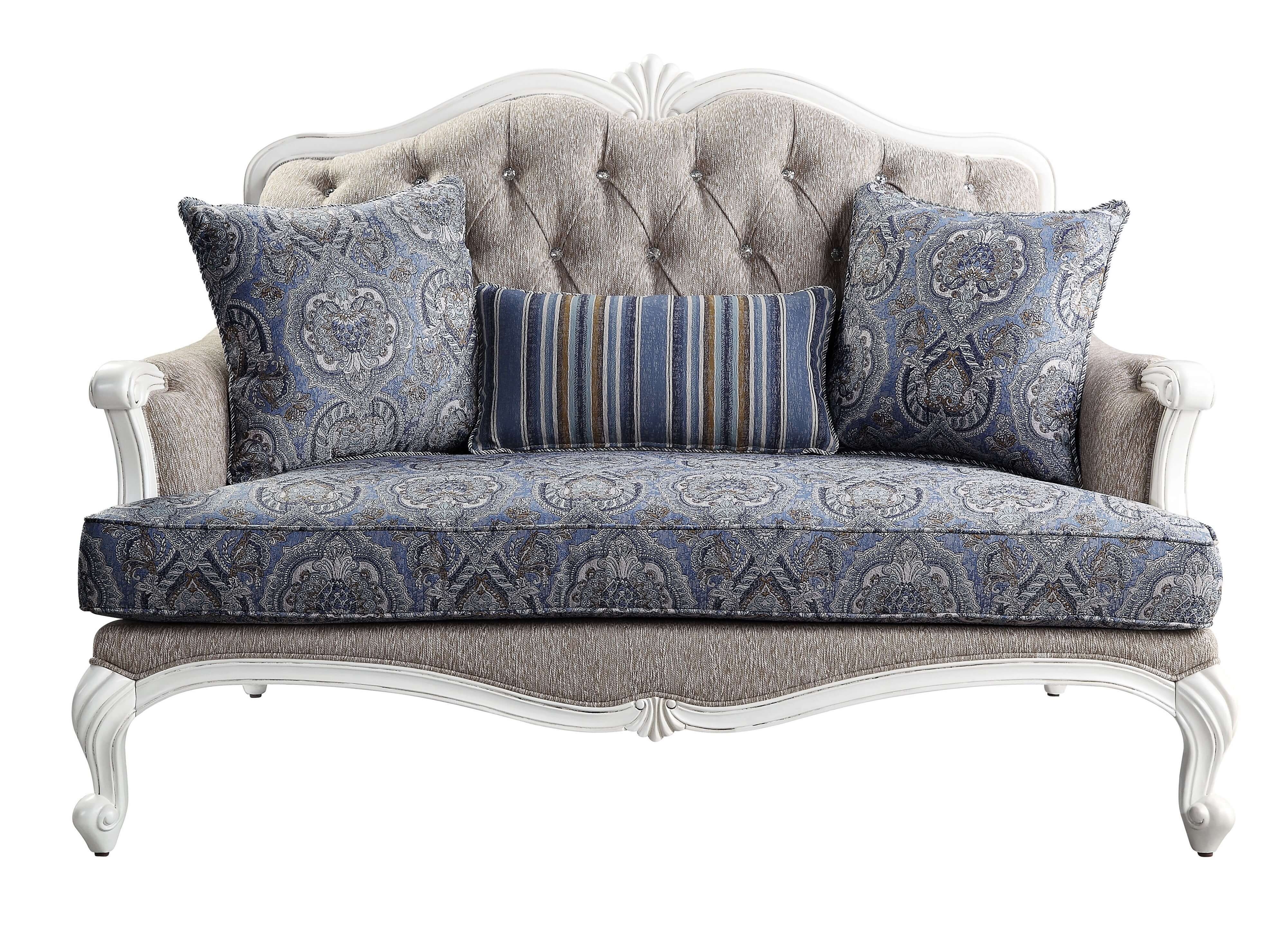 Ciddrenar Linen Fabric/Wood Loveseat w/Pillows