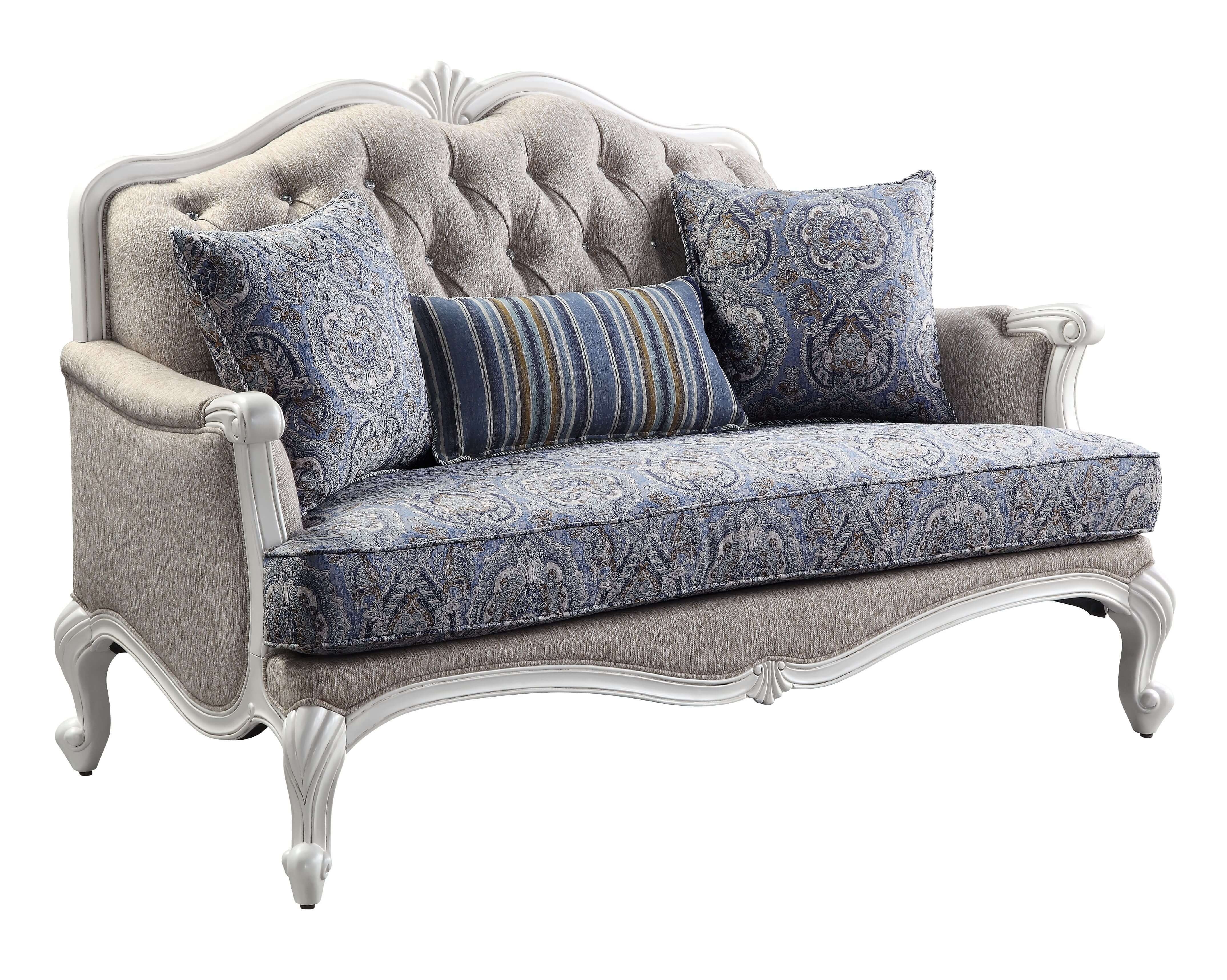 Beige 100% Linen And White Love Seat