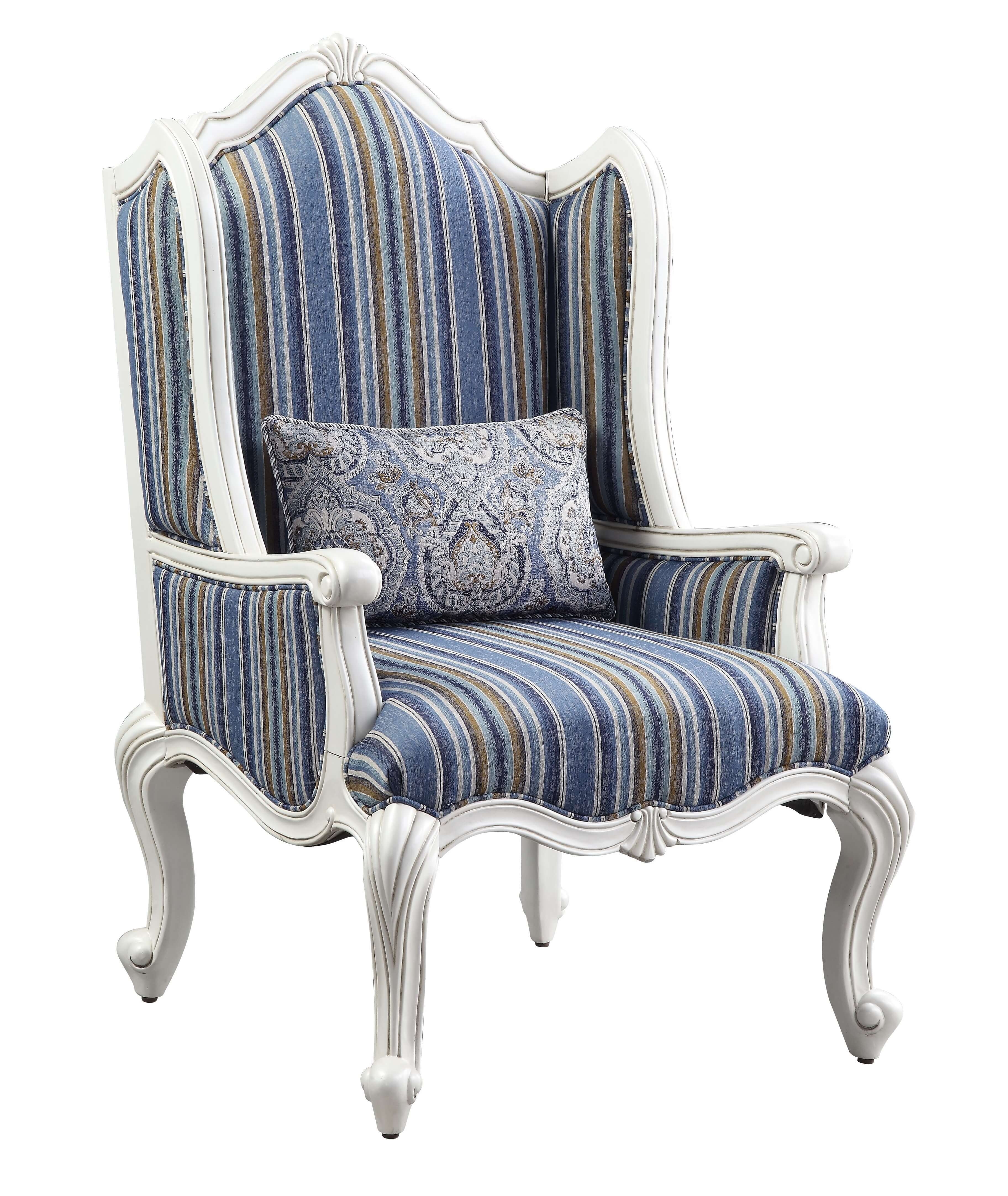 Blue White Brown Fabric White Striped