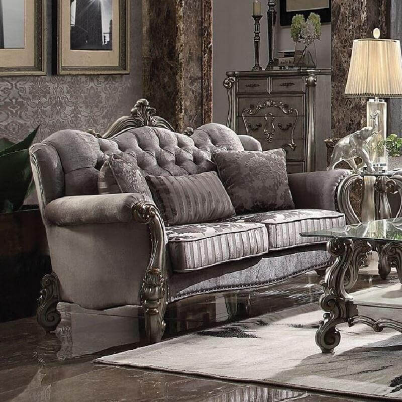 Versailles Sofa in Silver Velvet & Antique Platinum - Acme