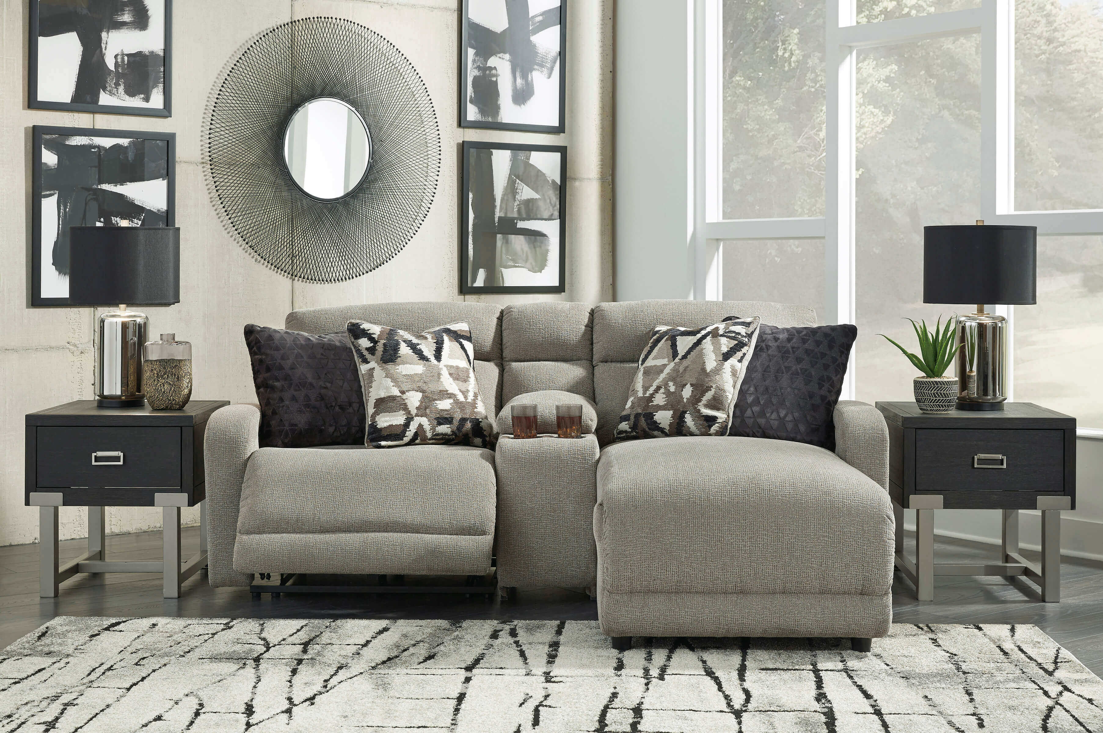 Colleyville 3-Piece Polyester Power Reclining Sectional Sofa w/Console