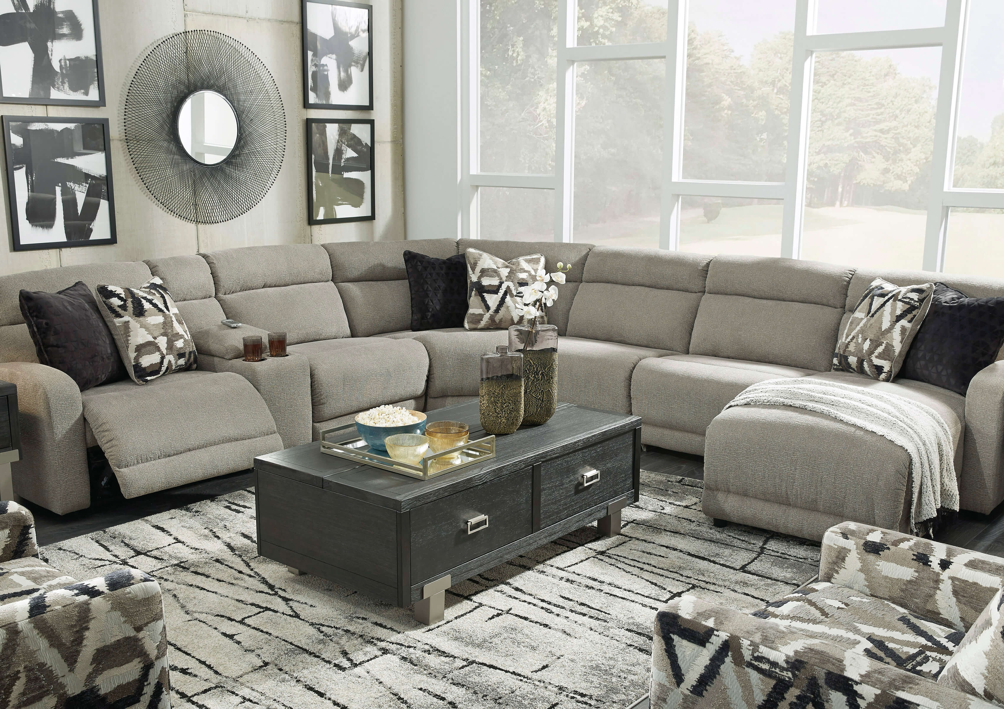 Colleyville 7-Piece Polyester Power Reclining Sectional Sofa w/Right Chaise