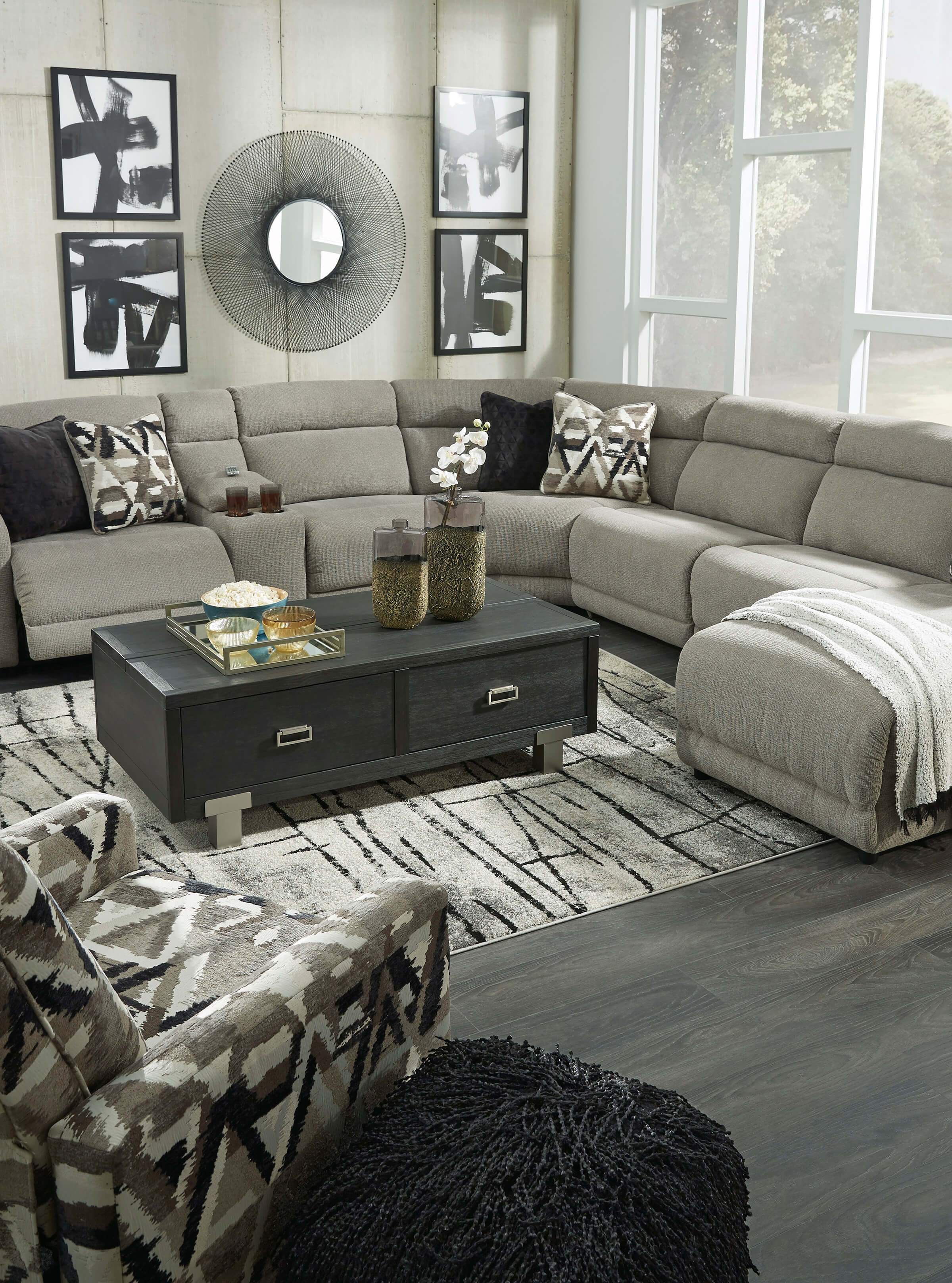 Colleyville 7-Piece Polyester Power Reclining Sectional Sofa w/Right Chaise