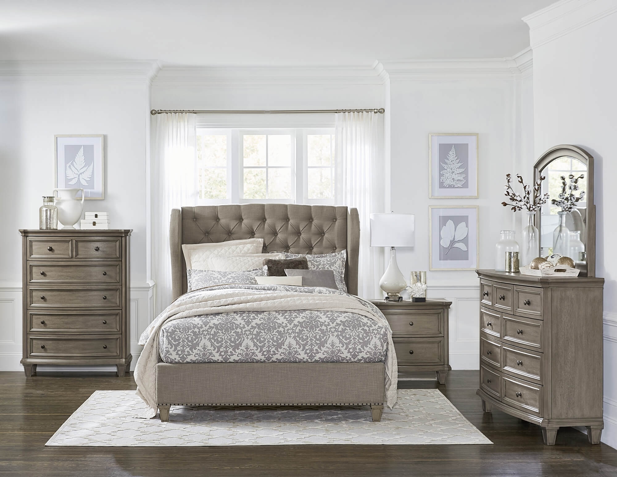 Vermillion Fabric Button-Tufted Bed, King Size