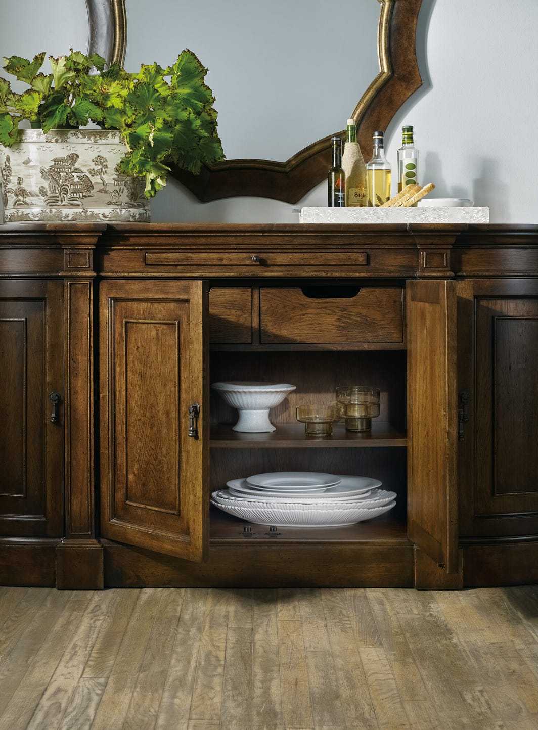 Archivist Wood Veneer/Bluestone Sideboard with Drawer