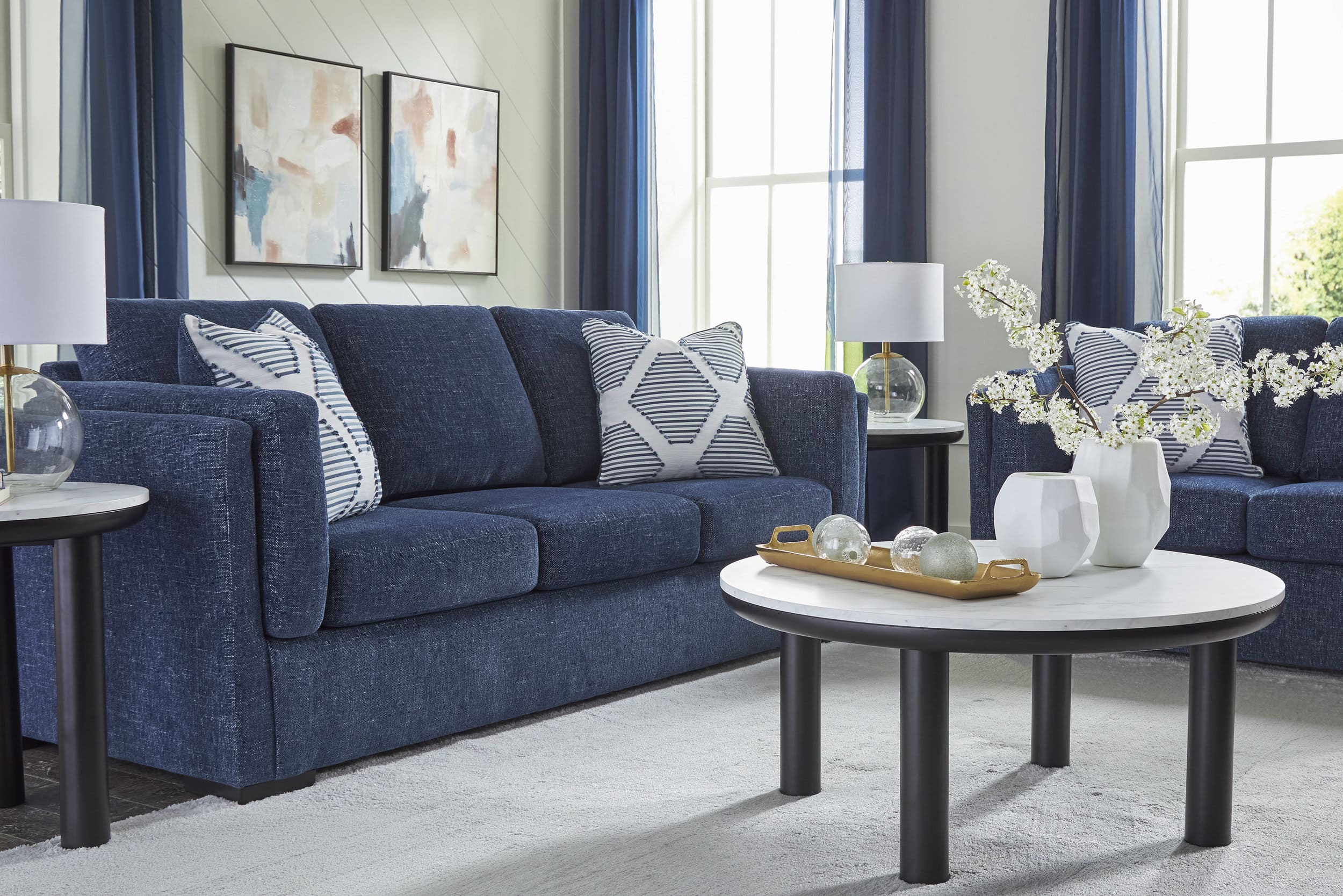 SORBONNE Navy Blue 89" Wide Sofa