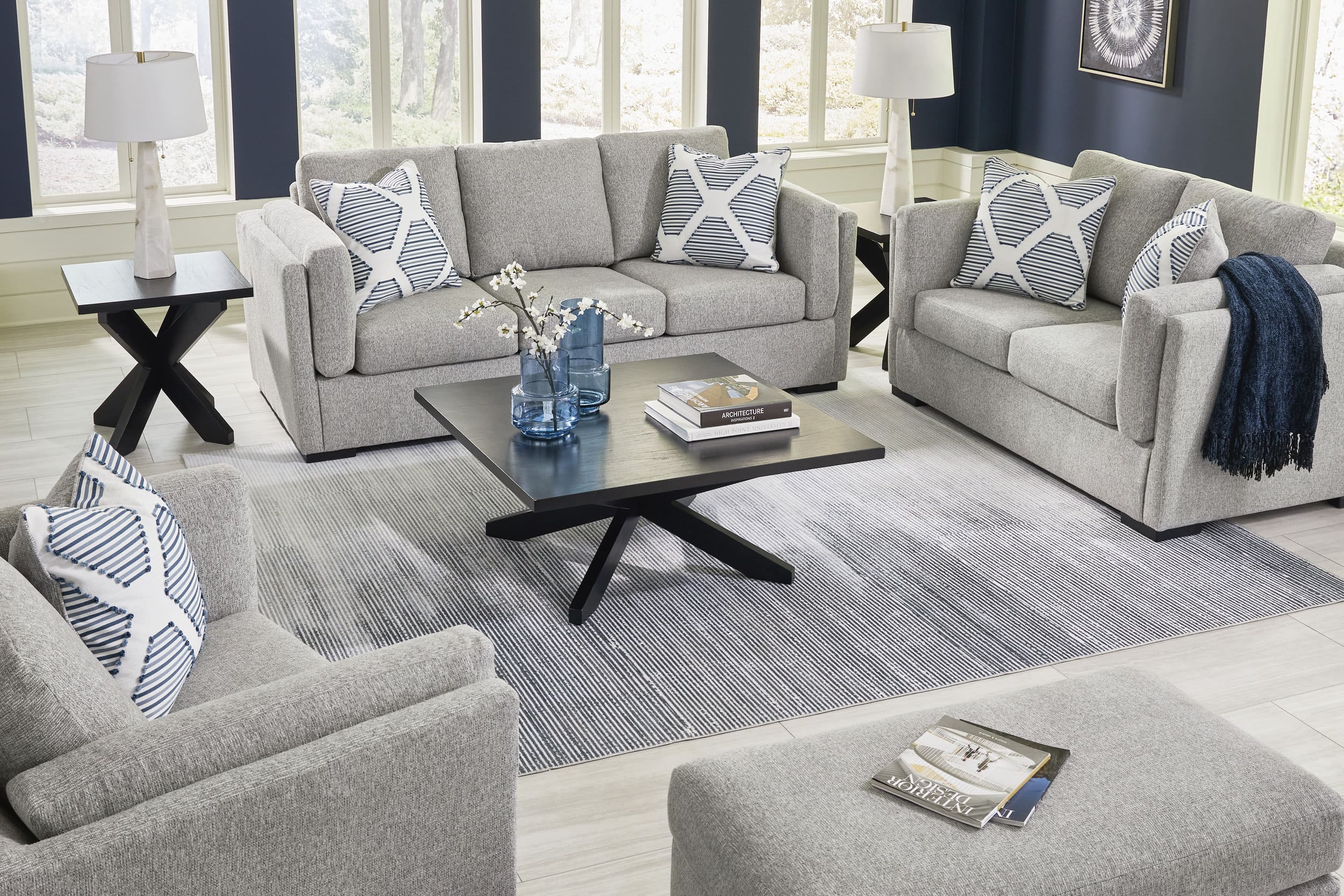 DRAYTON 2-seater sofa, 2 decorative pillows included, fabric