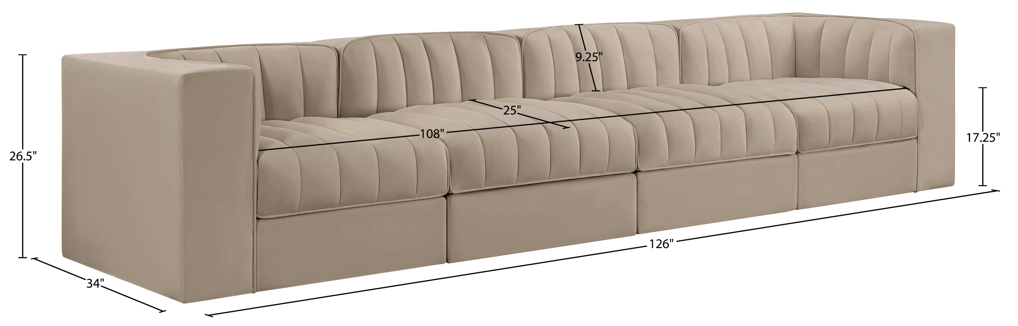 Rummi 126-inch Velvet Performance Fabric Upholstered 4-Piece Modular Sofa