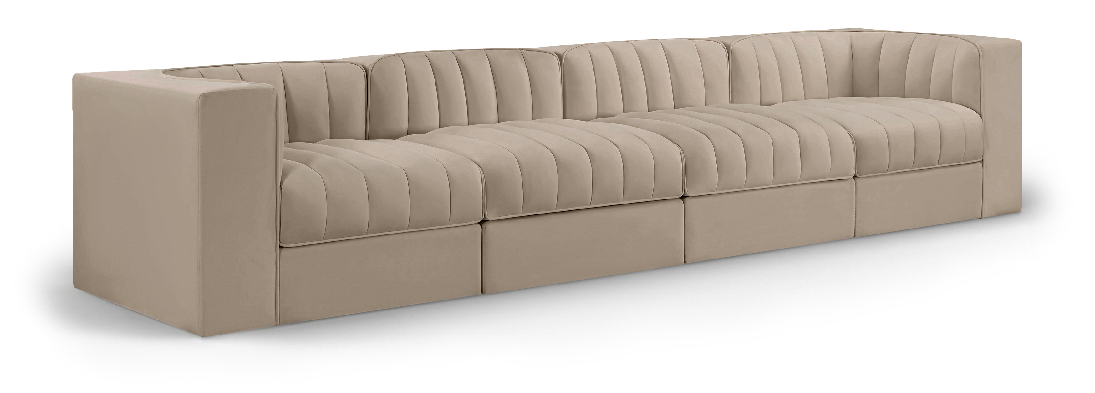 Rummi 126-inch Velvet Performance Fabric Upholstered 4-Piece Modular Sofa