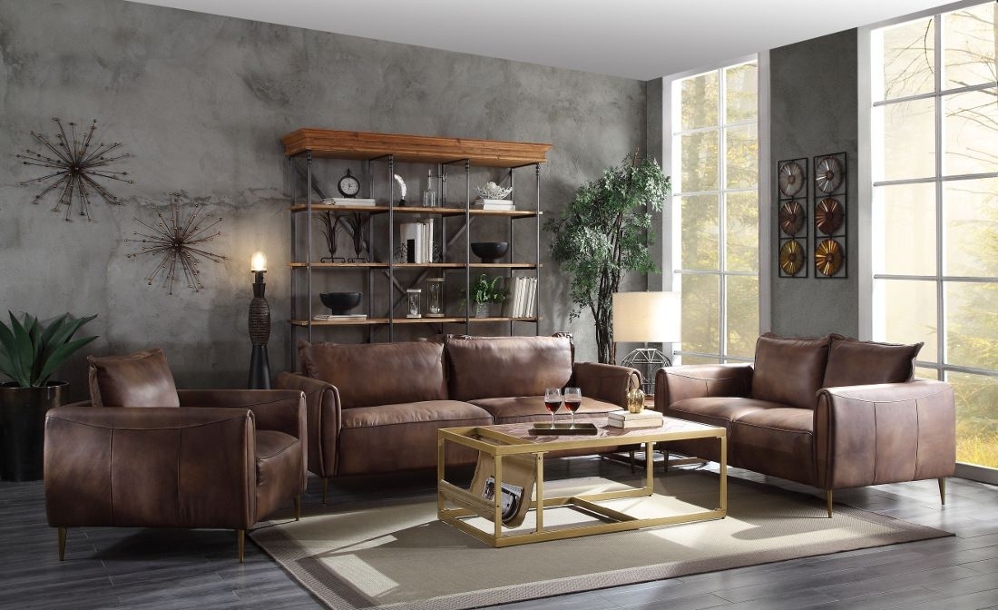 Genevieve Top Grain Leather/Metal Square Coffee Table