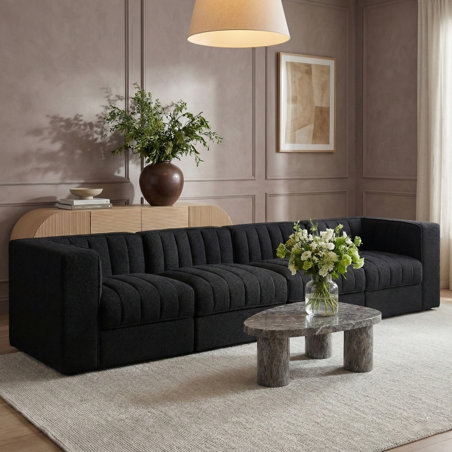 Rummi 126-inch Velvet Performance Fabric Upholstered 4-Piece Modular Sofa