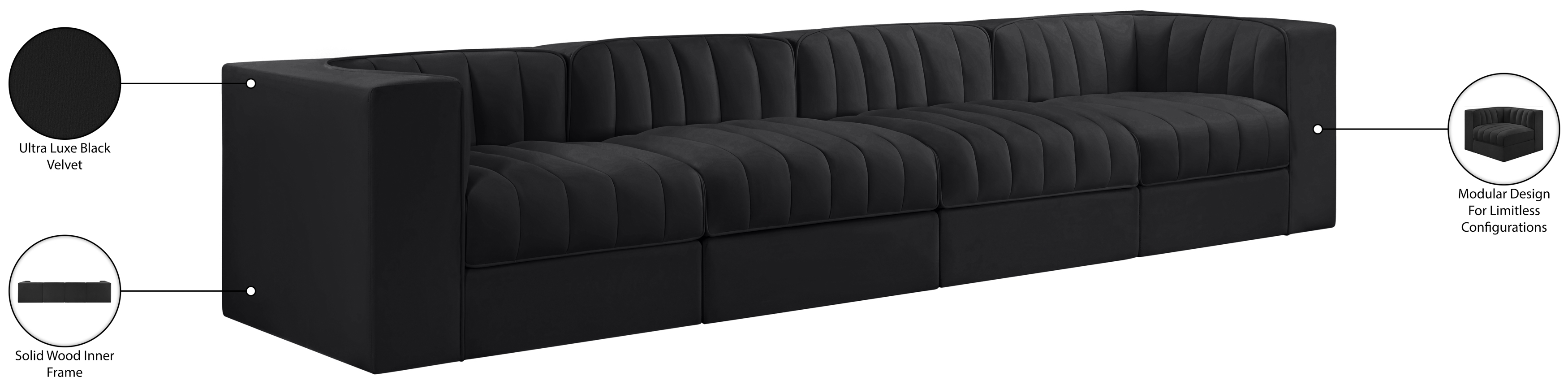 Rummi 126-inch Velvet Performance Fabric Upholstered 4-Piece Modular Sofa