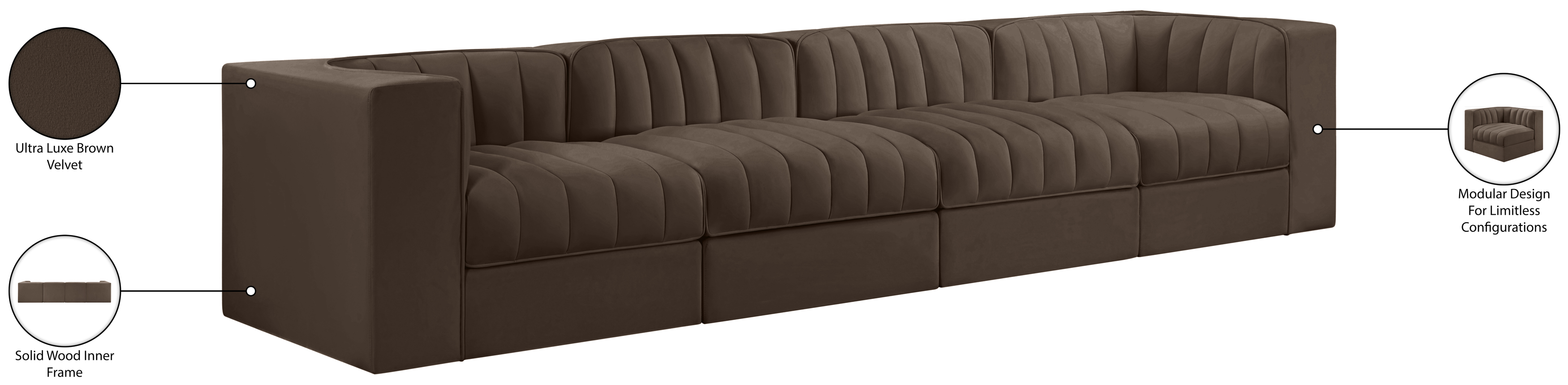 Rummi 126-inch Velvet Performance Fabric Upholstered 4-Piece Modular Sofa