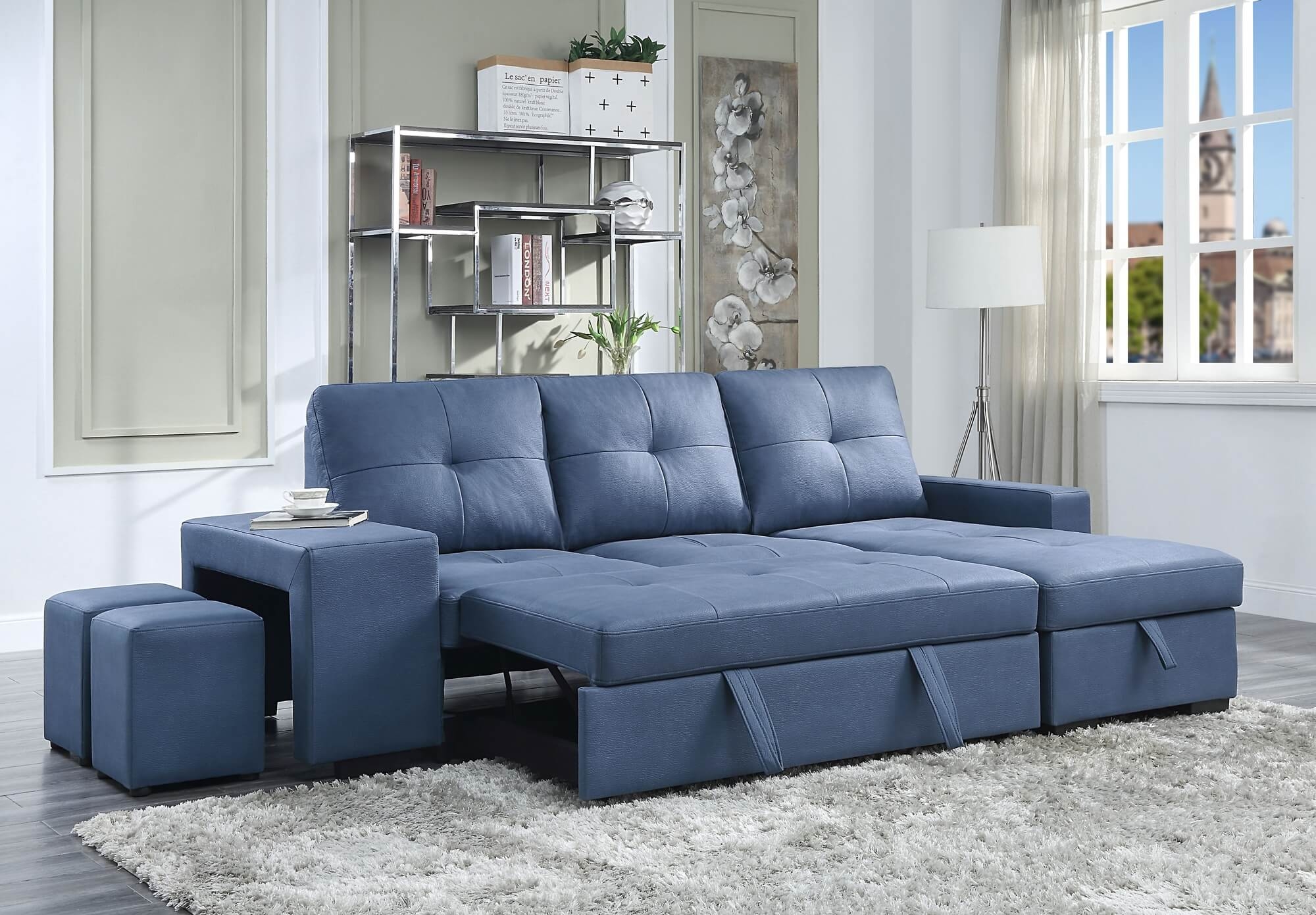 Strophios Fabric L-Shaped Reversible Sleeper Sectional Sofa