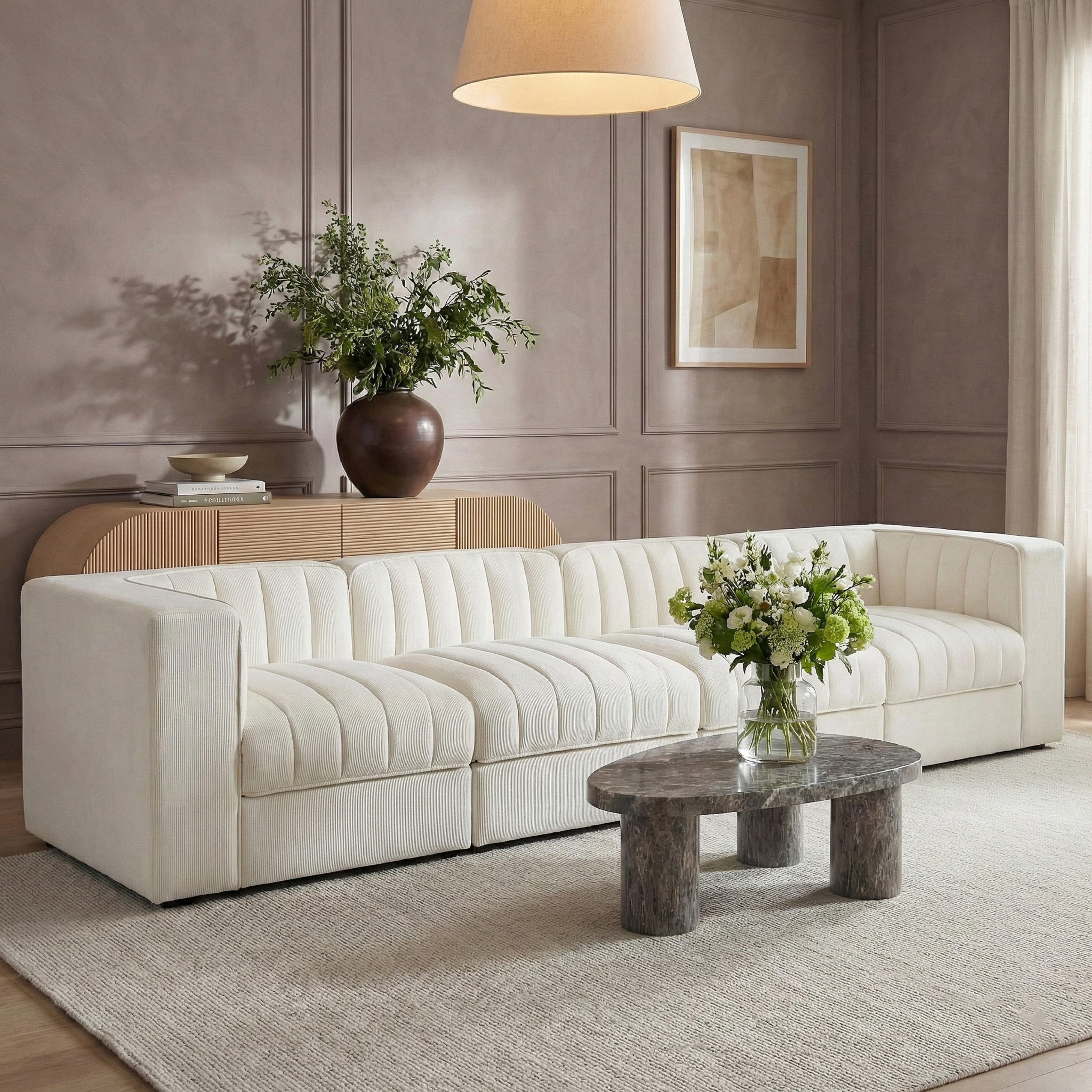 Rummi 126-inch Velvet Performance Fabric Upholstered 4-Piece Modular Sofa