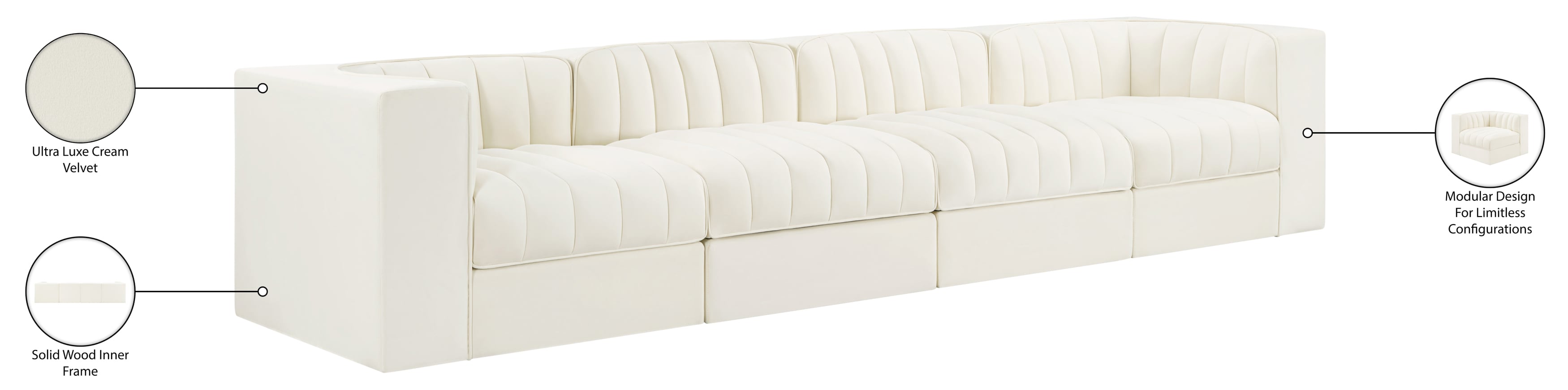 Rummi 126-inch Velvet Performance Fabric Upholstered 4-Piece Modular Sofa