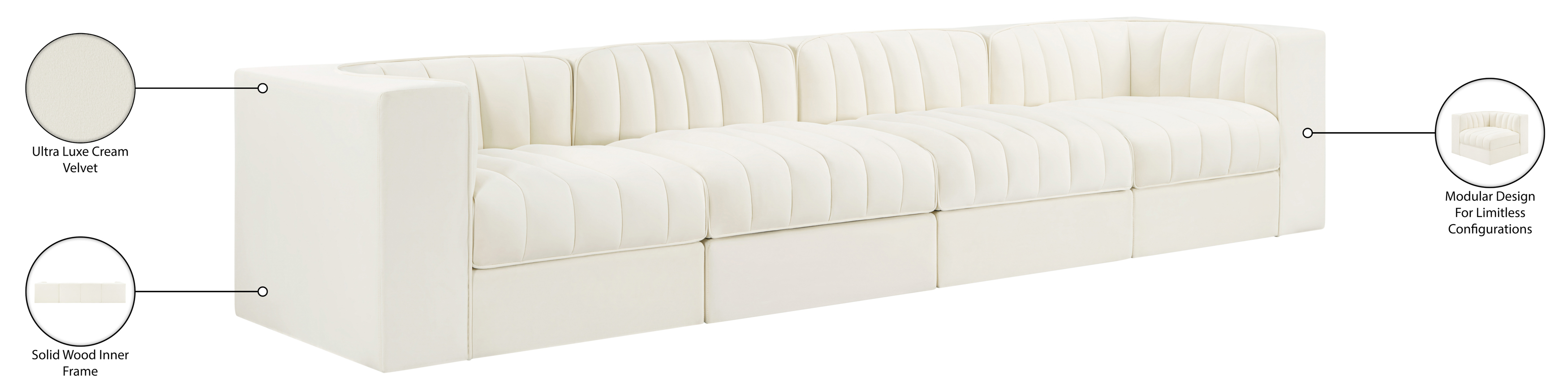 Rummi 126-inch Velvet Performance Fabric Upholstered 4-Piece Modular Sofa