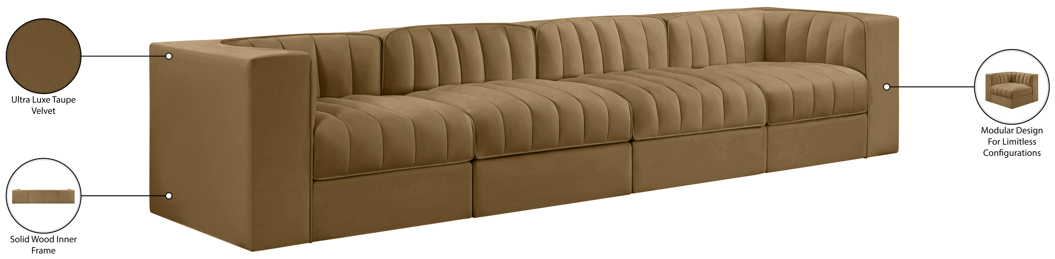 Rummi 126-inch Velvet Performance Fabric Upholstered 4-Piece Modular Sofa