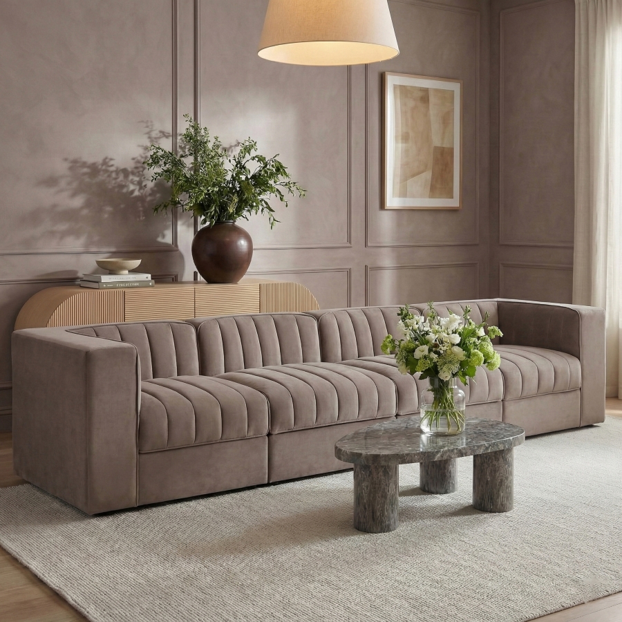 Rummi 126-inch Velvet Performance Fabric Upholstered 4-Piece Modular Sofa
