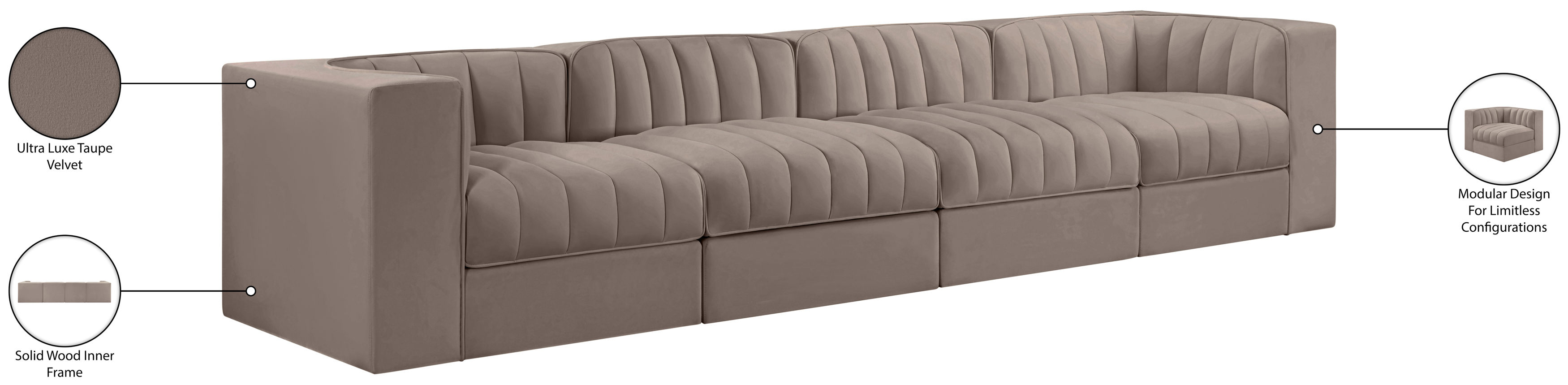 Rummi 126-inch Velvet Performance Fabric Upholstered 4-Piece Modular Sofa