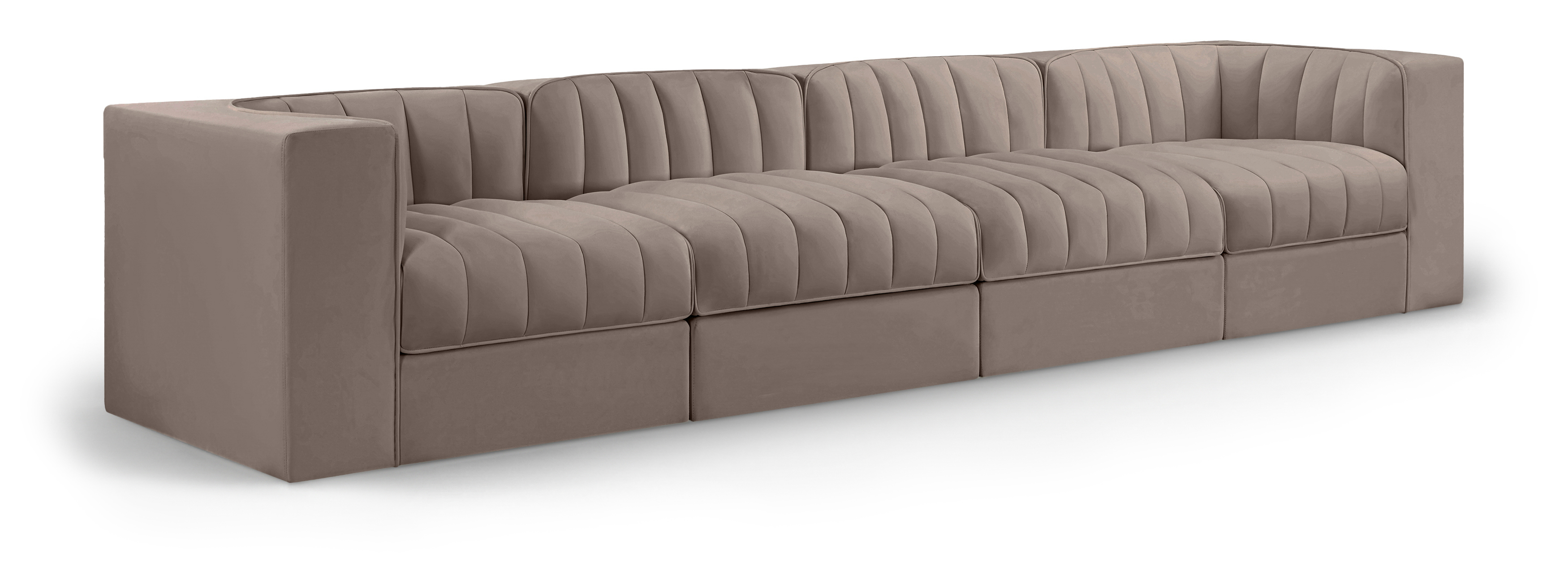 Rummi 126-inch Velvet Performance Fabric Upholstered 4-Piece Modular Sofa