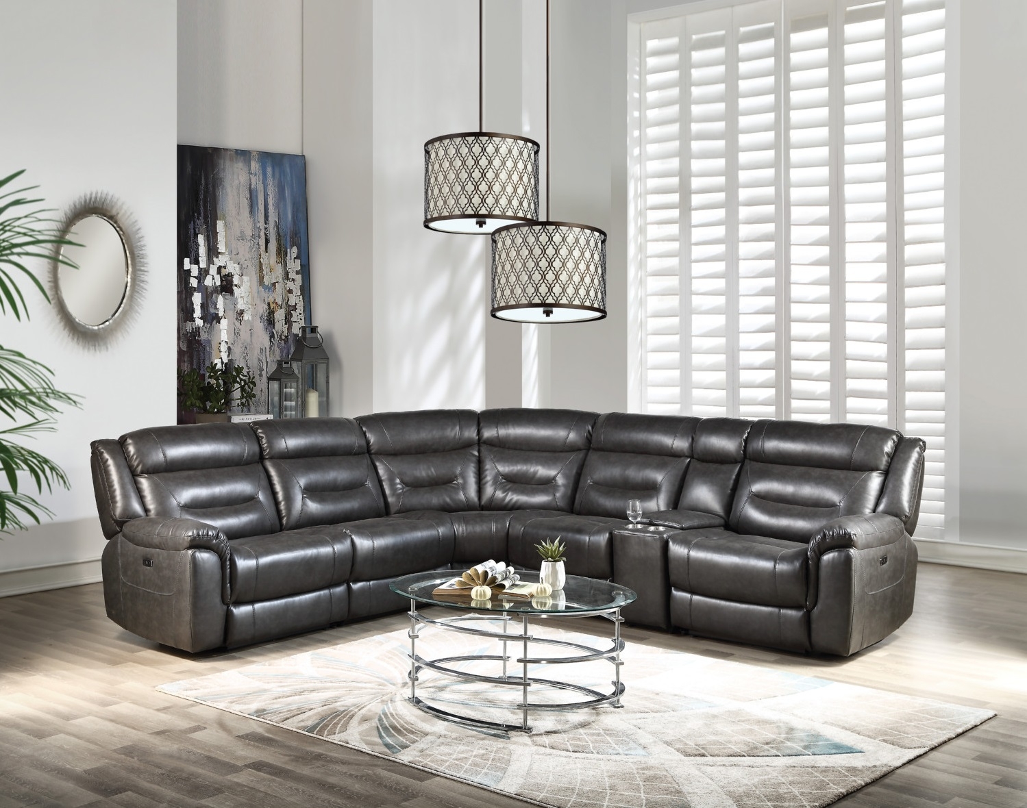 Imogen Leather-Aire Power Motion L-Shaped Sectional Sofa w/USB