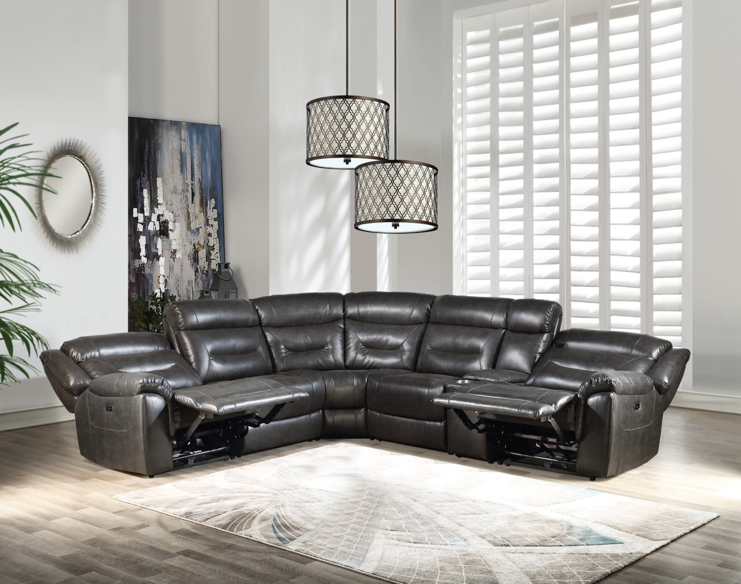 Imogen Leather-Aire Power Motion L-Shaped Sectional Sofa w/USB