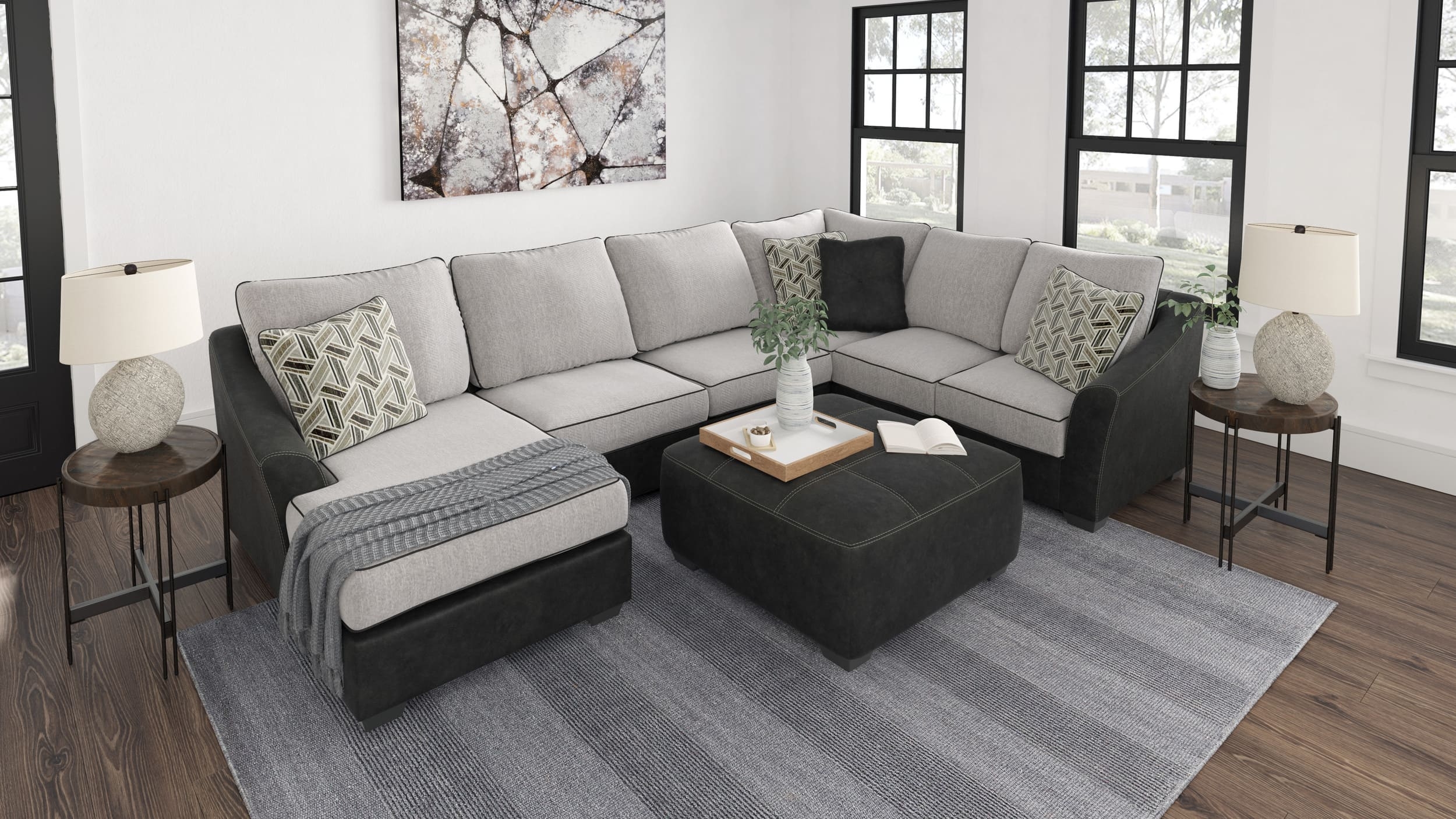 Bilgray 3-Piece Polyester/Faux Leather U-Shaped Sectional Sofa w/Left Arm Chaise Facing