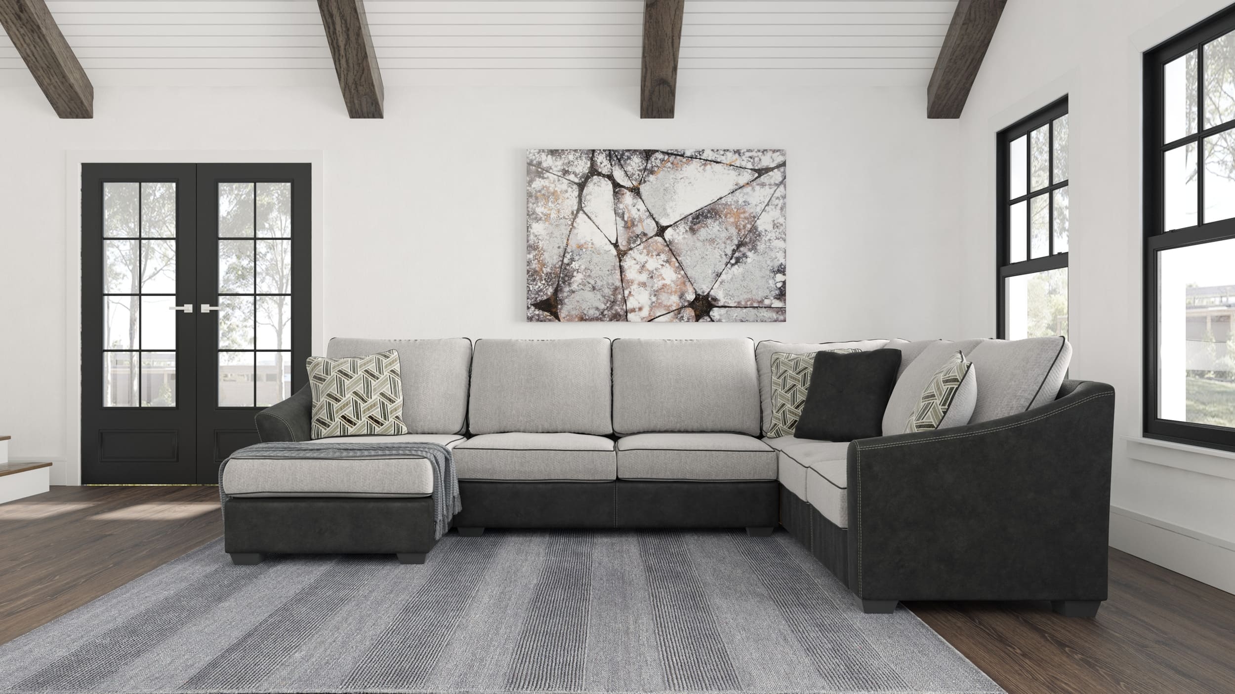 Bilgray 3-Piece Polyester/Faux Leather U-Shaped Sectional Sofa w/Left Arm Chaise Facing