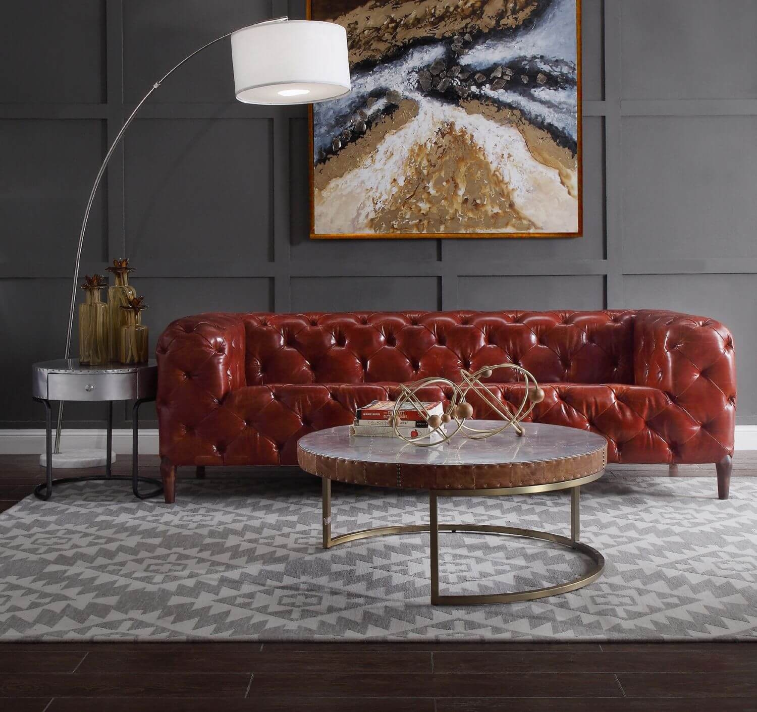 Tamas 84885 Top Grain Leather/Aluminum Coffee Table