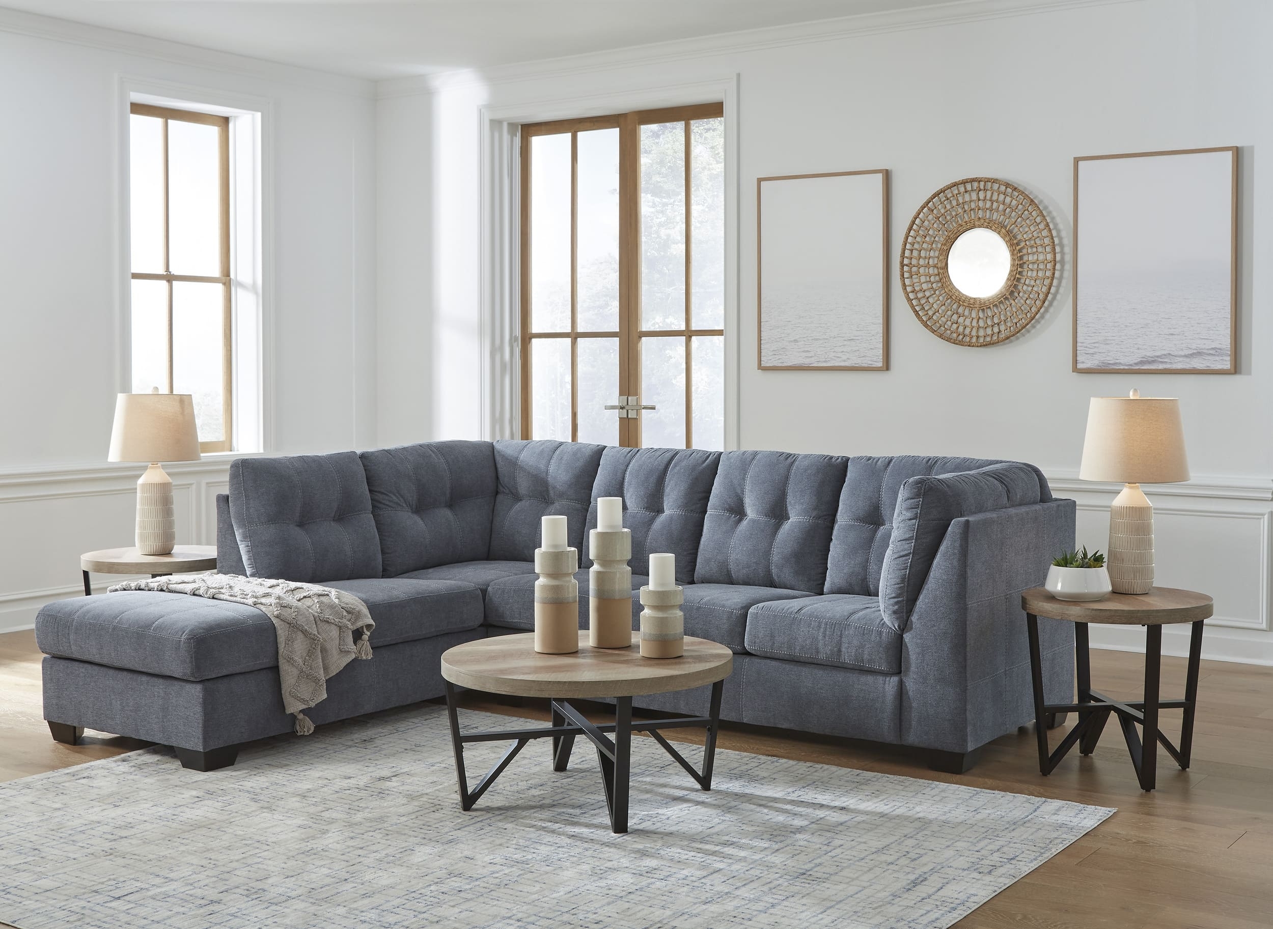 Marleton 2-Piece Polyester L-Shaped Sectional Sofa w/Left Arm Chaise Facing