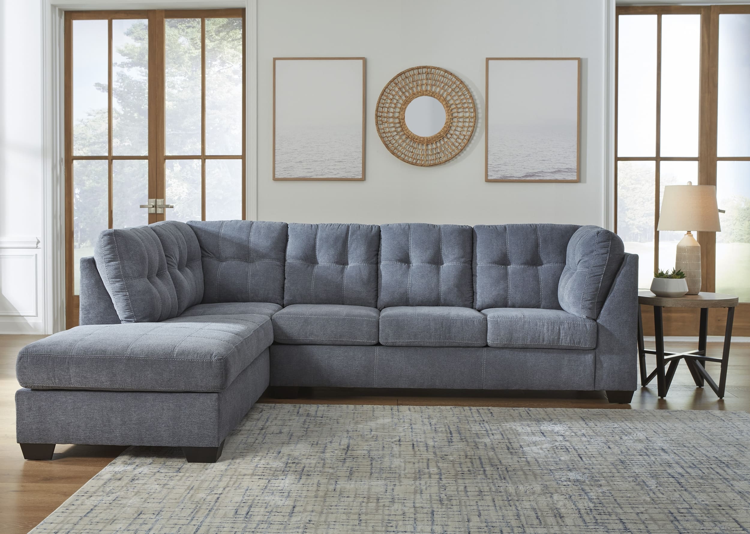 Marleton 2-Piece Polyester L-Shaped Sectional Sofa w/Left Arm Chaise Facing