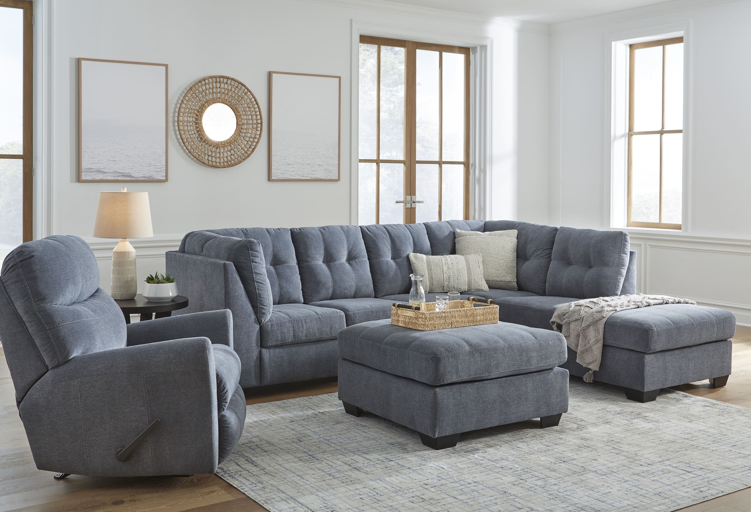 Marleton 2-Piece Polyester L-Shaped Sectional Sofa w/Right Arm Chaise Facing
