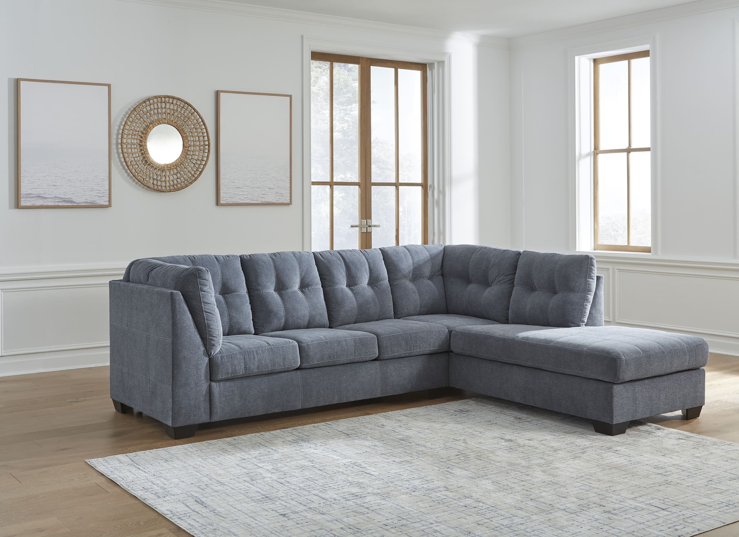Marleton 2-Piece Polyester L-Shaped Sectional Sofa w/Right Arm Chaise Facing