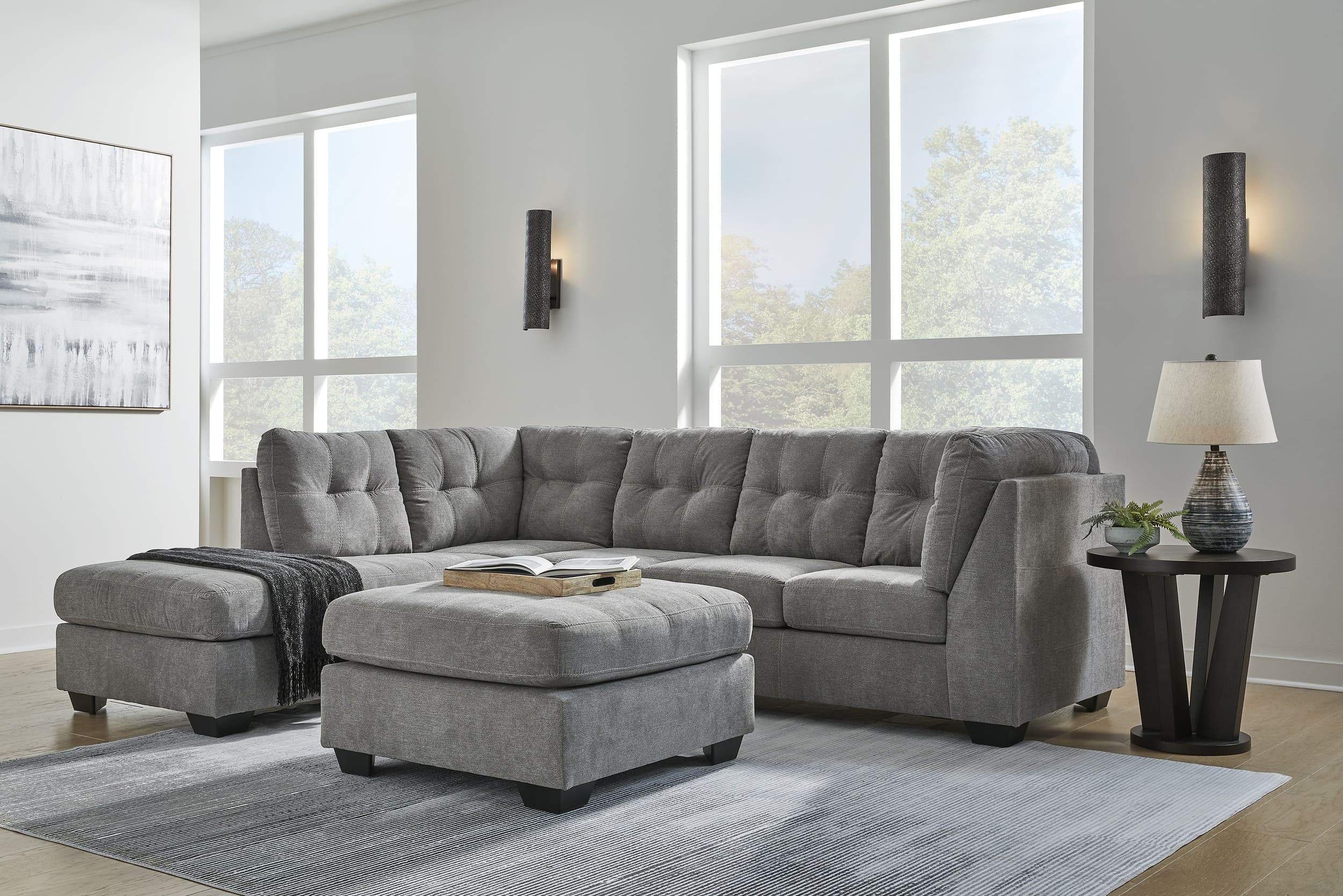 Marleton 2-Piece Polyester L-Shaped Sectional Sofa w/Left Arm Chaise Facing