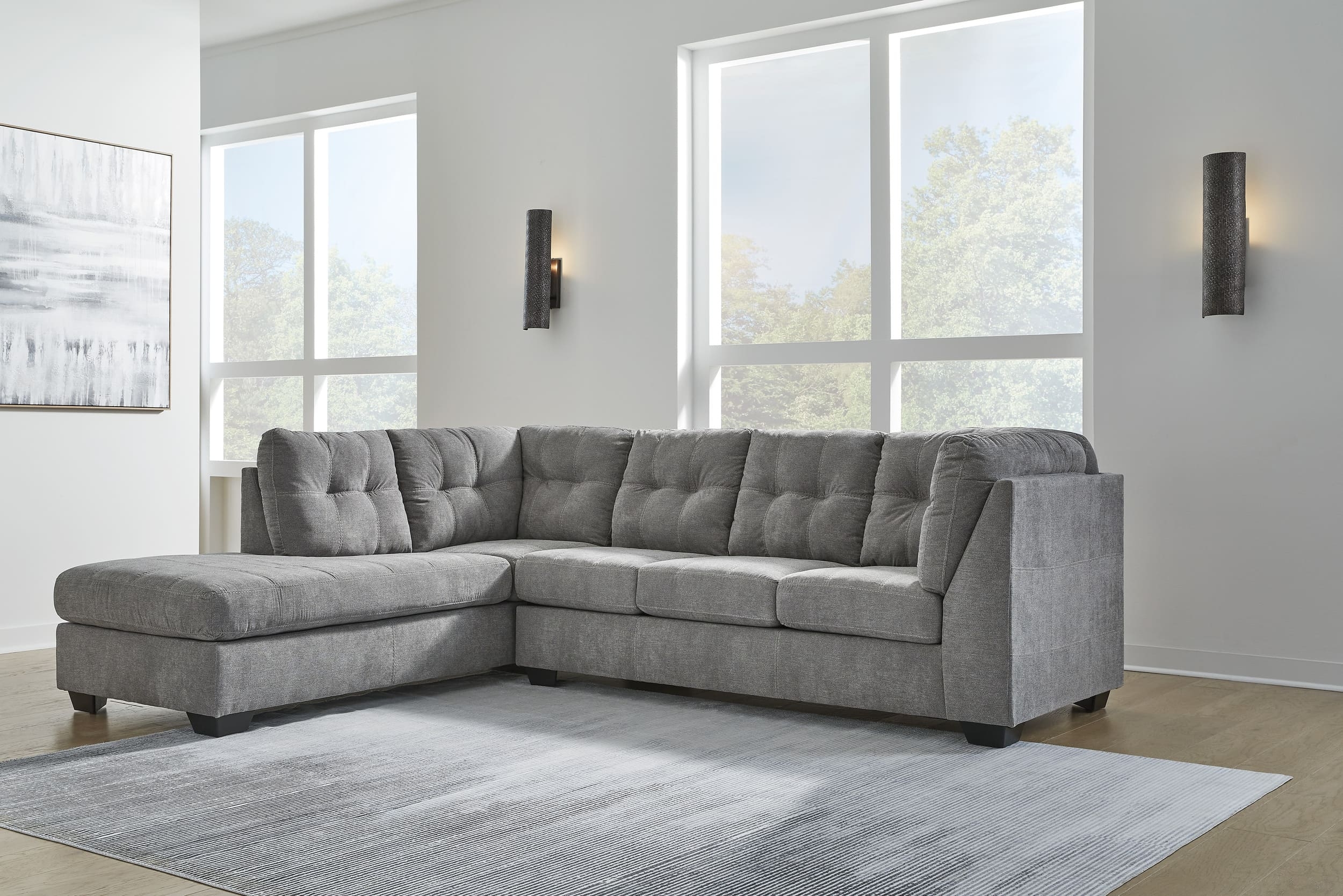 Marleton 2-Piece Polyester L-Shaped Sectional Sofa w/Left Arm Chaise Facing