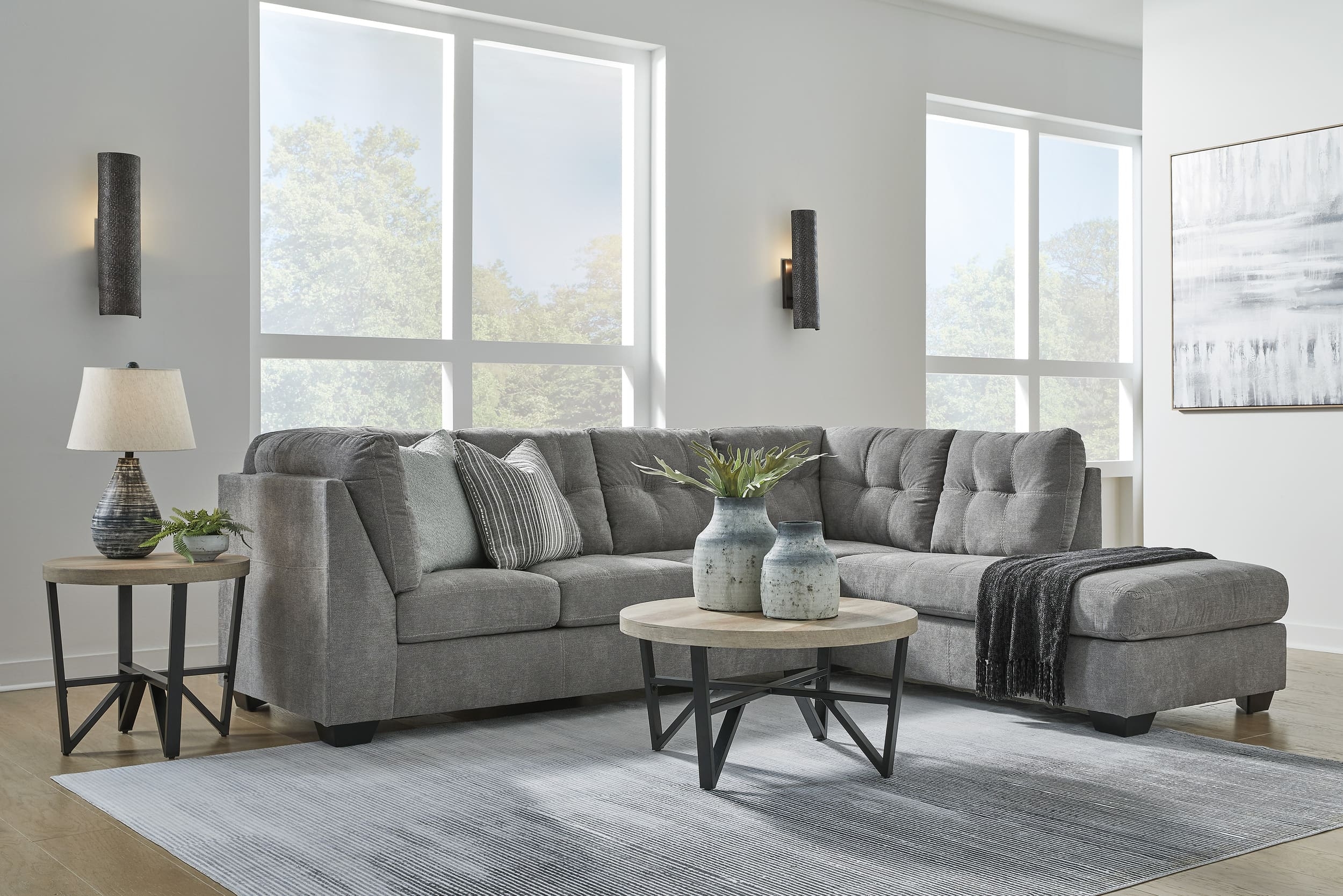 Marleton 2-Piece Polyester L-Shaped Sectional Sleeper w/Right Arm Chaise Facing