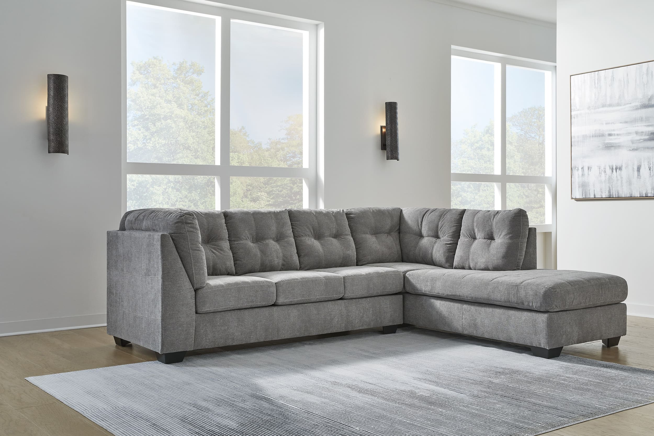 Marleton 2-Piece Polyester L-Shaped Sectional Sofa w/Right Arm Chaise Facing