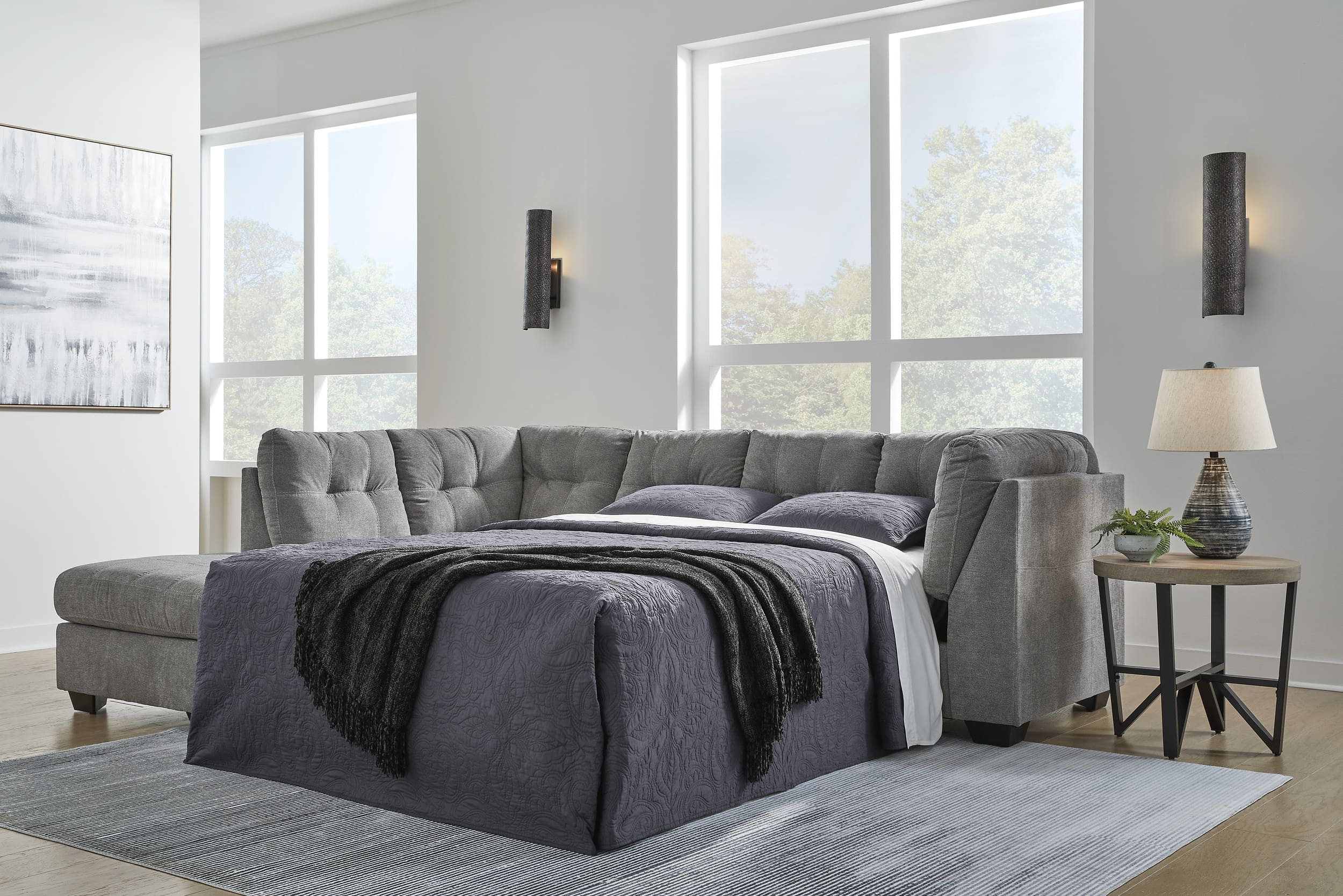 Marleton 2-Piece Polyester L-Shaped Sectional Sleeper w/Left Arm Chaise Facing