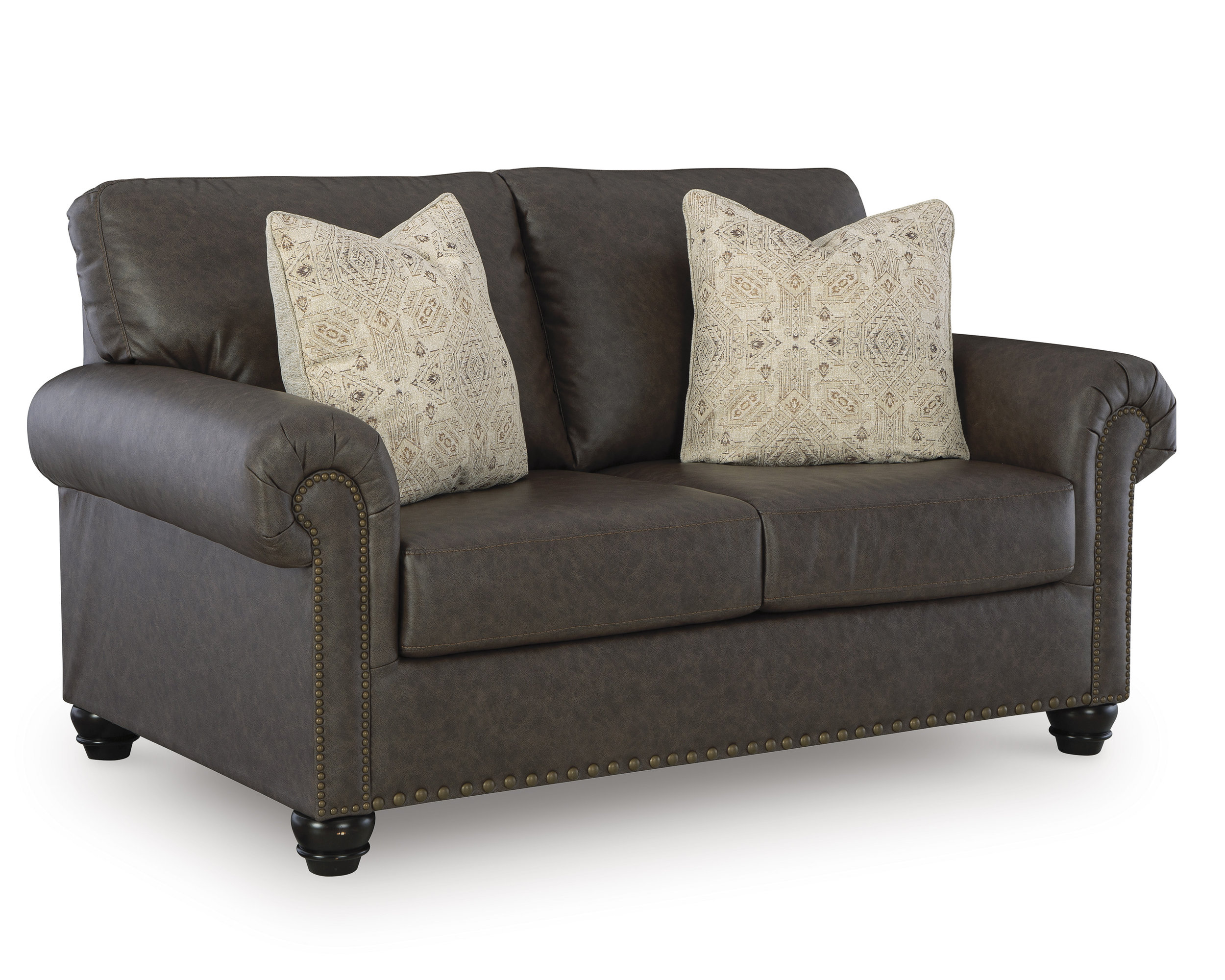 Roxmere Traditional Loveseat | Umber Faux Leather