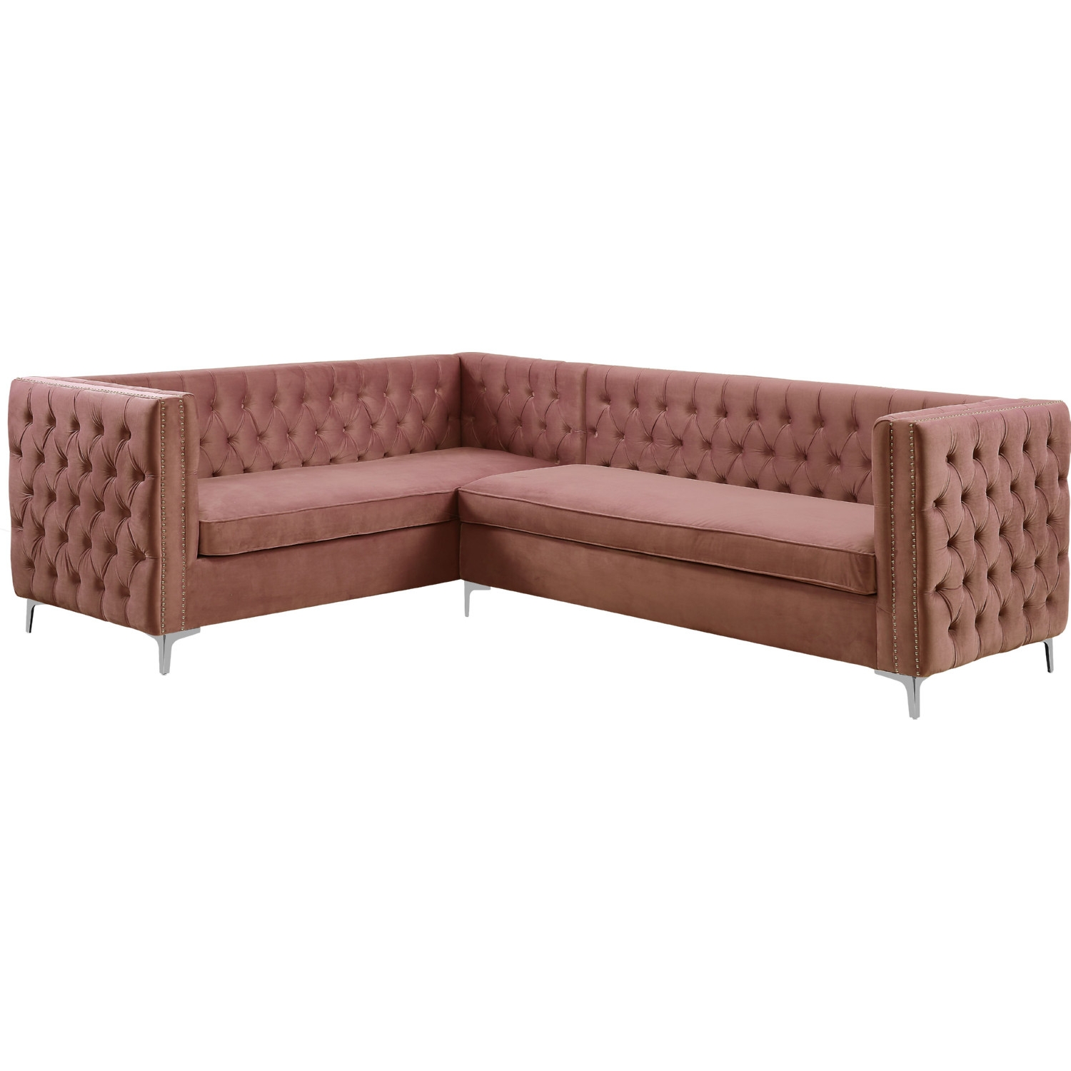 Rhett Velvet Tufted L-Shaped Sectional Sofa w/Left Facing Chaise