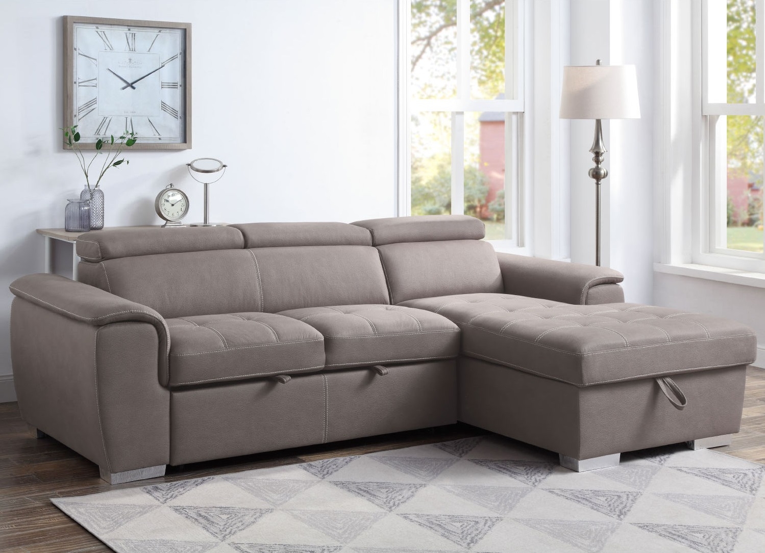 Haruko Fabric L-Shaped Storage Sleeper Sectional Sofa