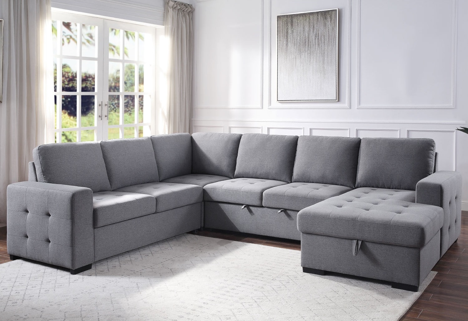 Nardo Fabric U-Shaped Storage Sleeper Sectional Sofa