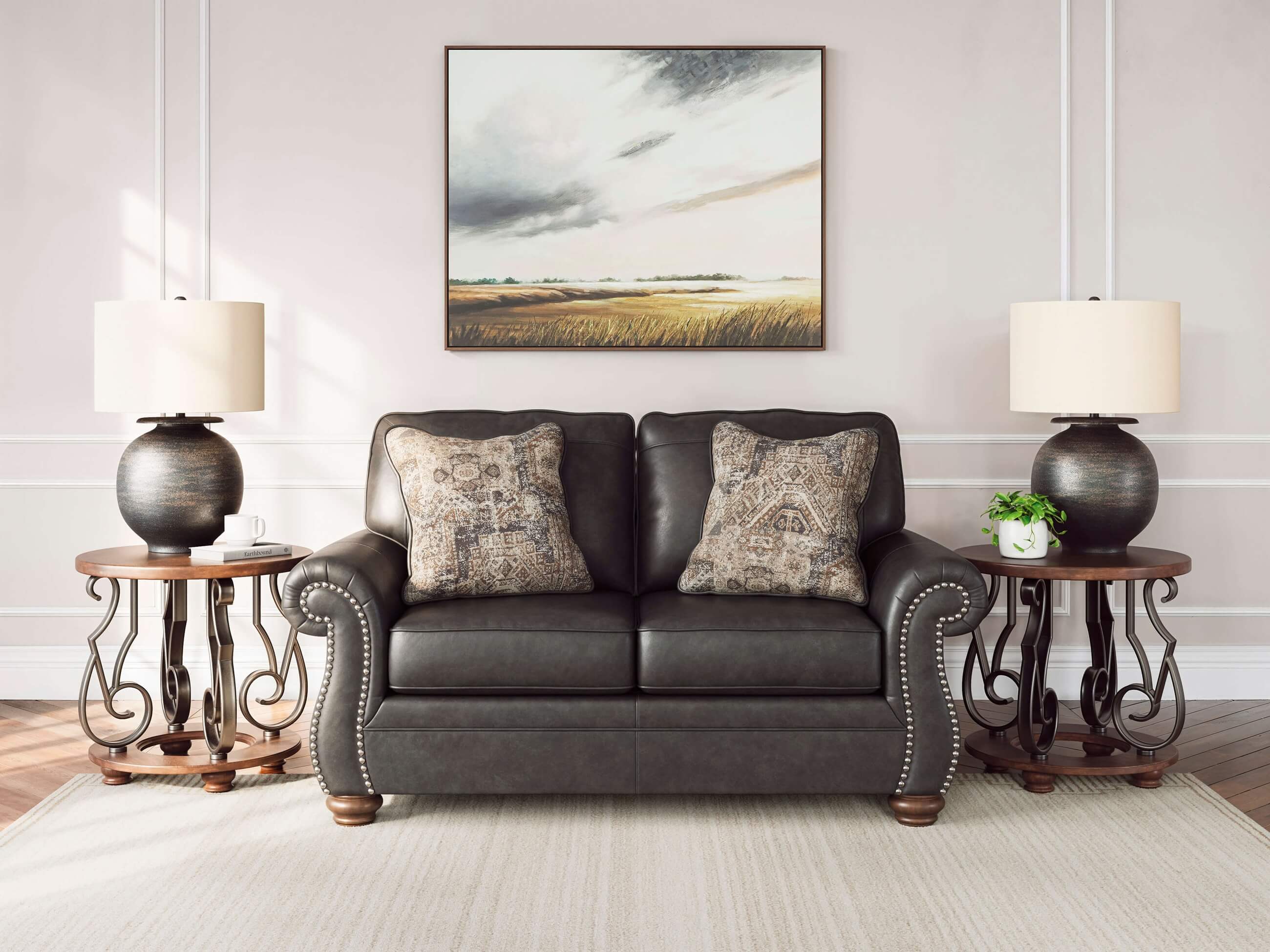 WRS Chasemore Faux Leather Living Room Set (Queen Sofa Sleeper & Loveseat)