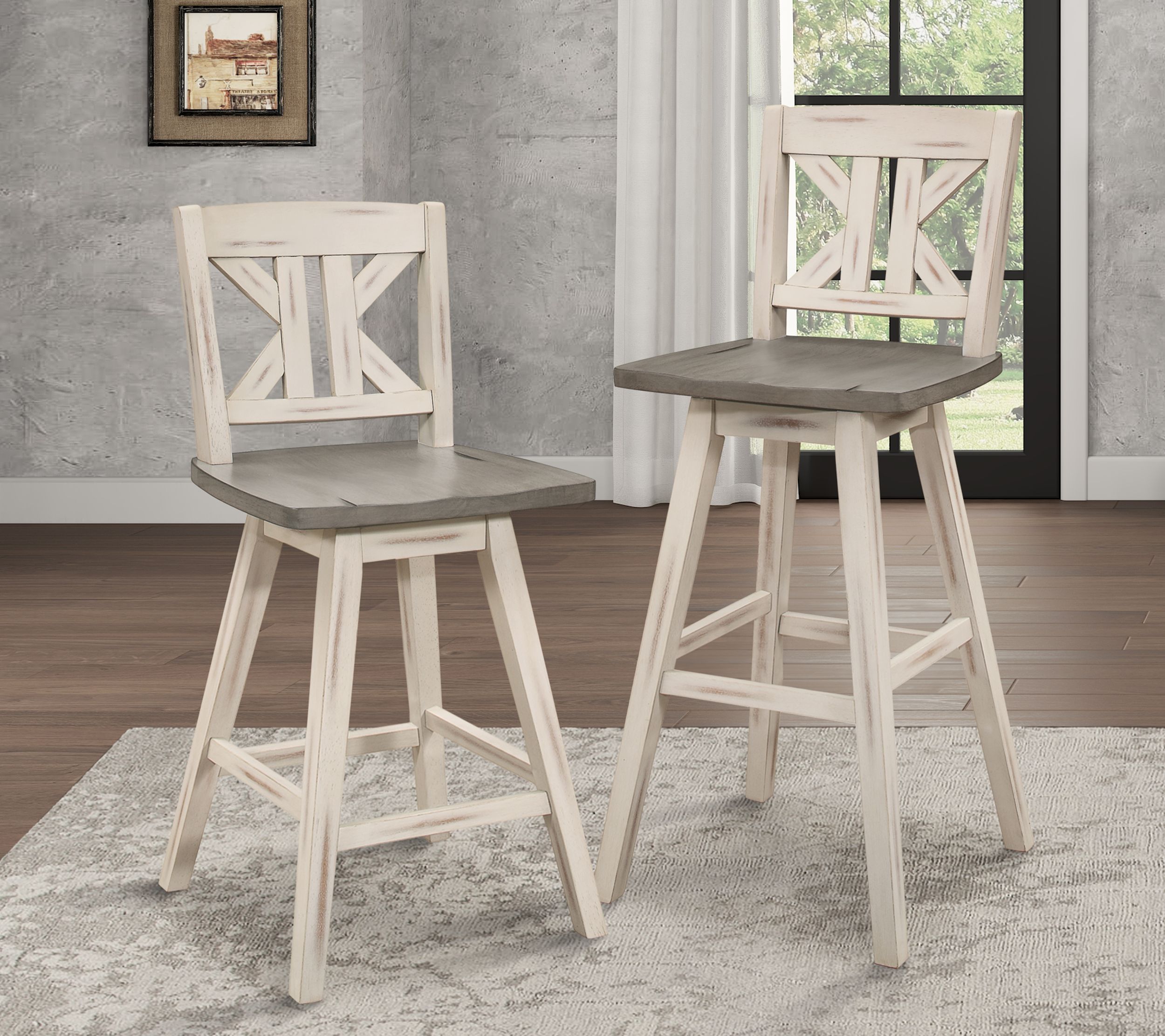Amsonia Wood Swivel Pub Height Chair with Divided X-Back