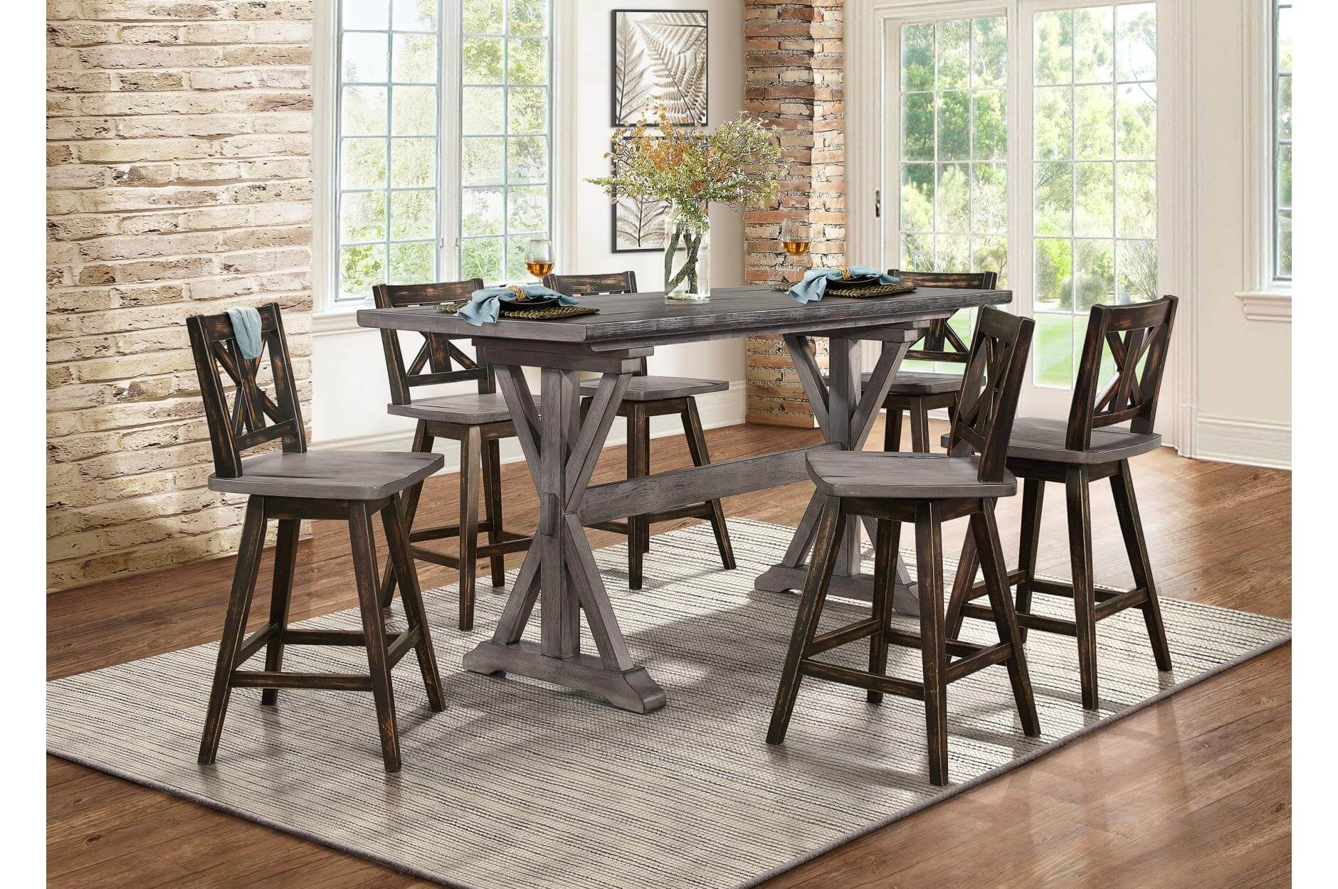 Amsonia Rustic Counter Height Dining Room Set - Thumbnail 3