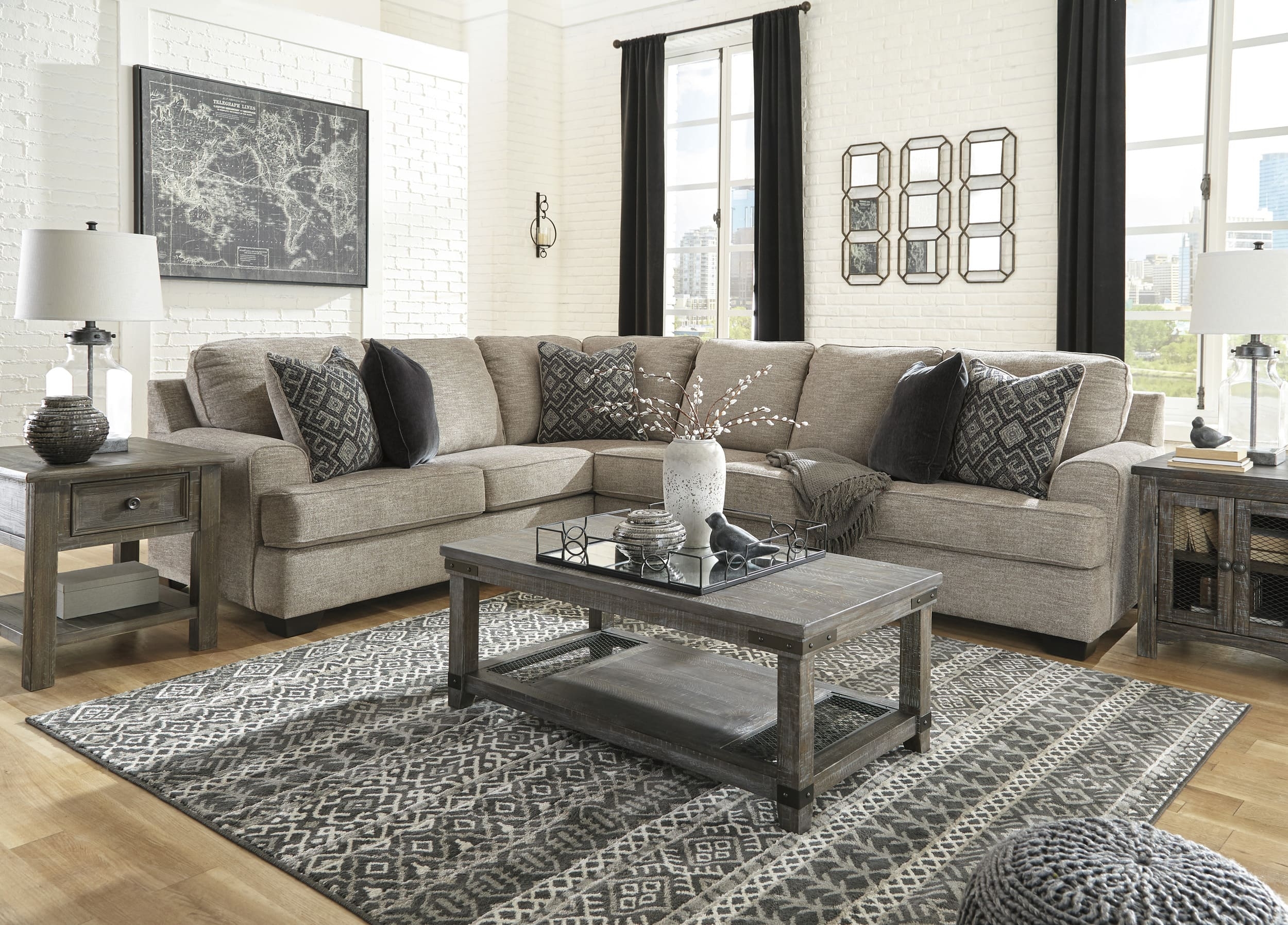 Bovarian 3-Piece Polyester L-Shaped Sectional Sofa