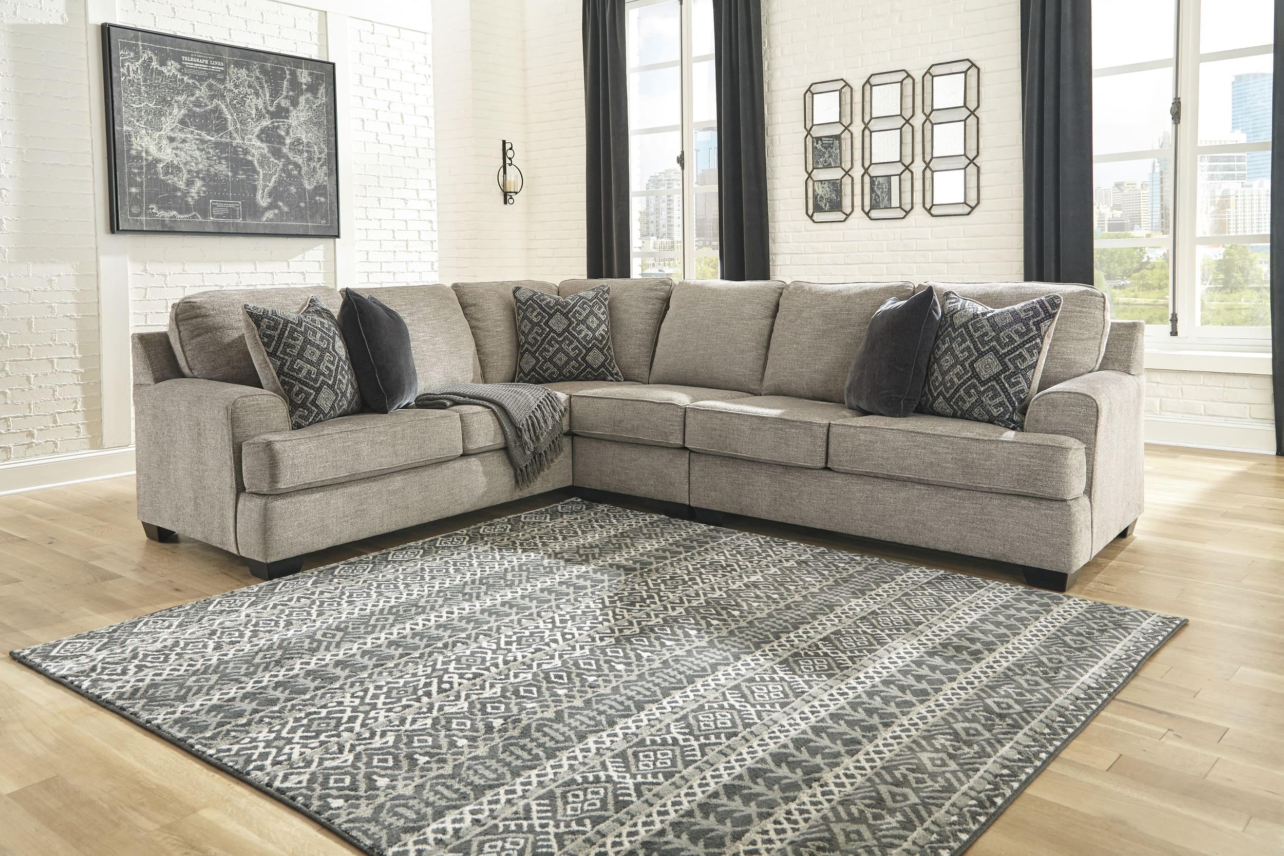 Bovarian 3-Piece Polyester L-Shaped Sectional Sofa