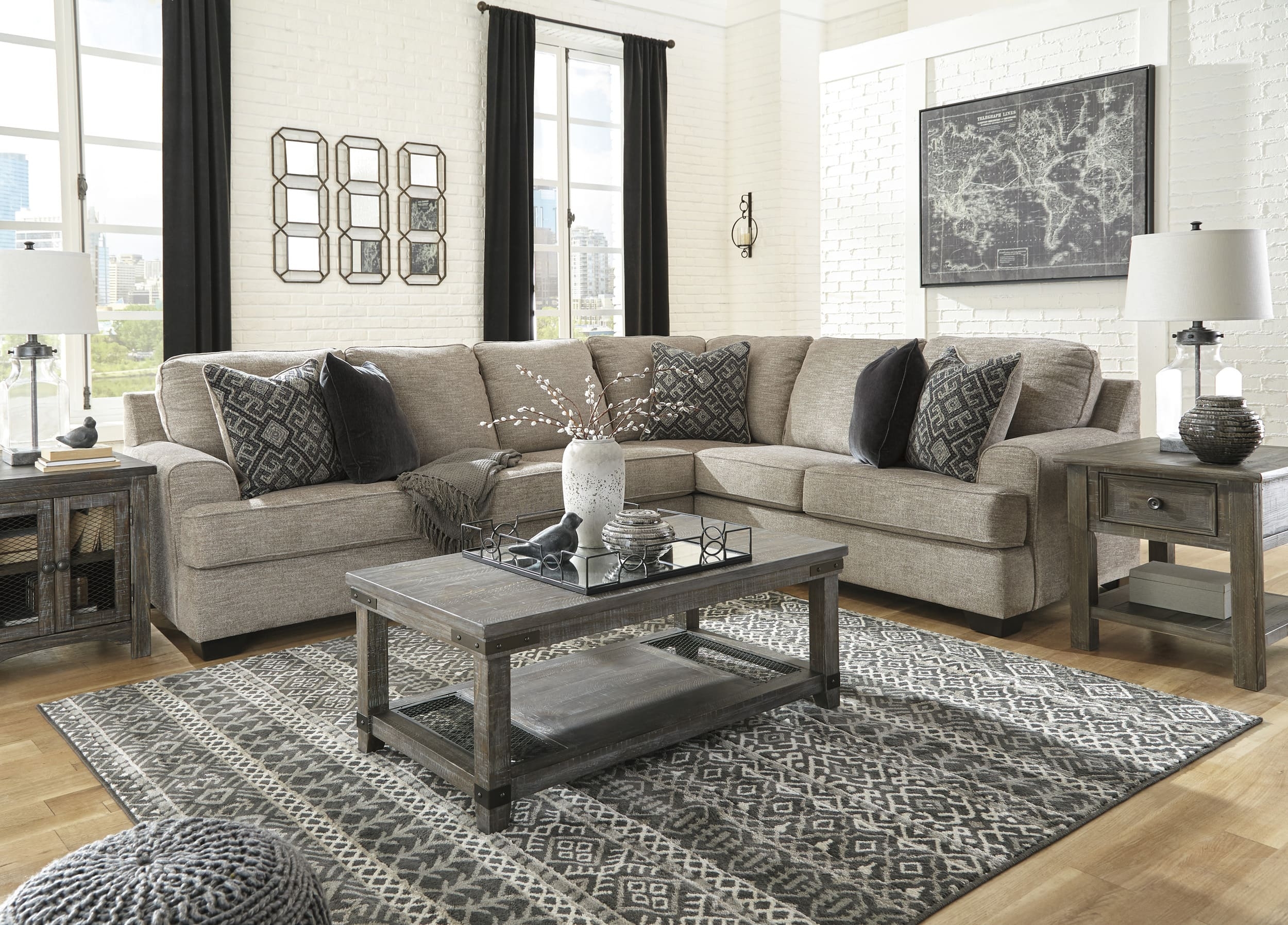 L shape grey sofa living room
