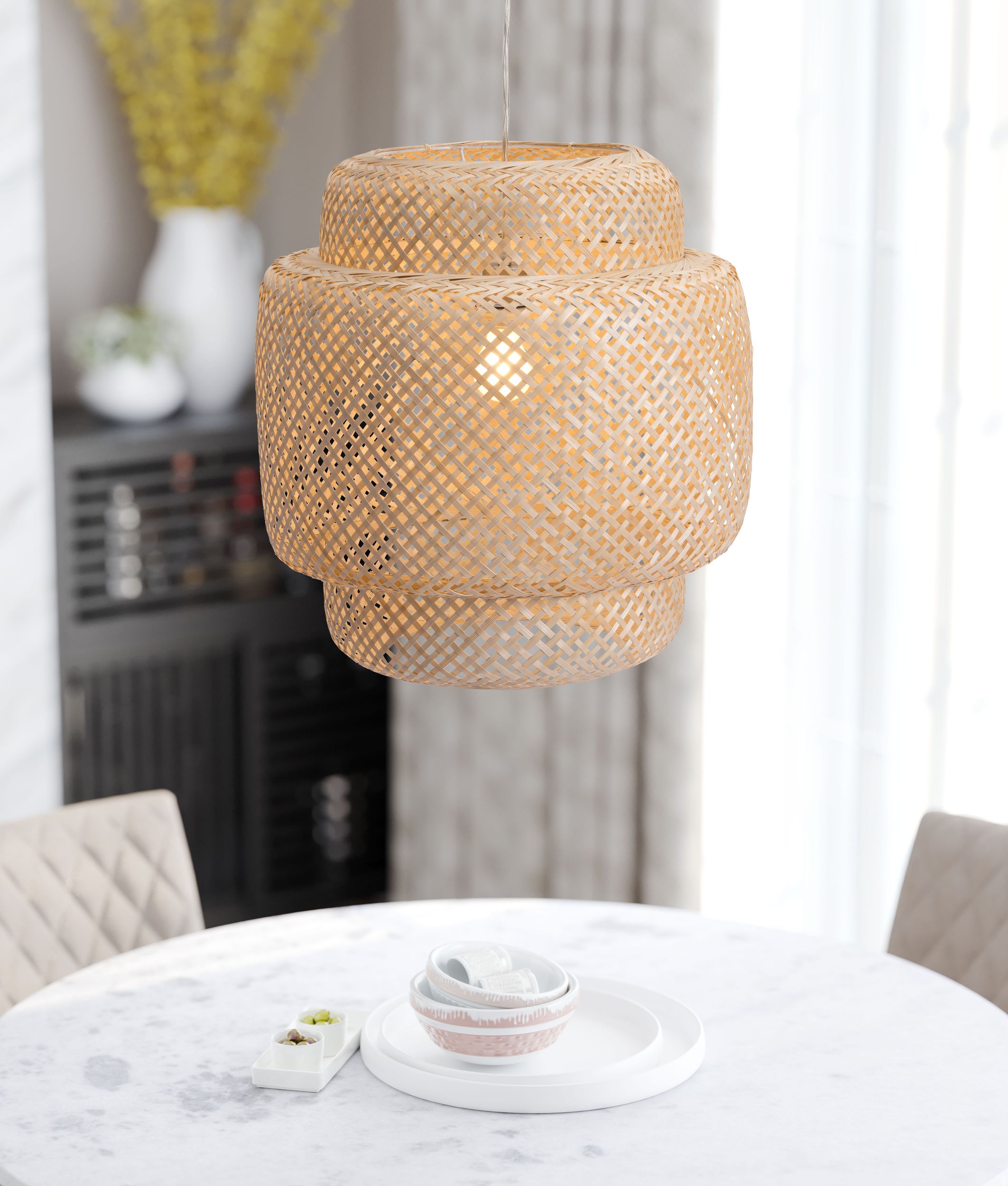 Finch Bamboo/Steel Ceiling Lamp